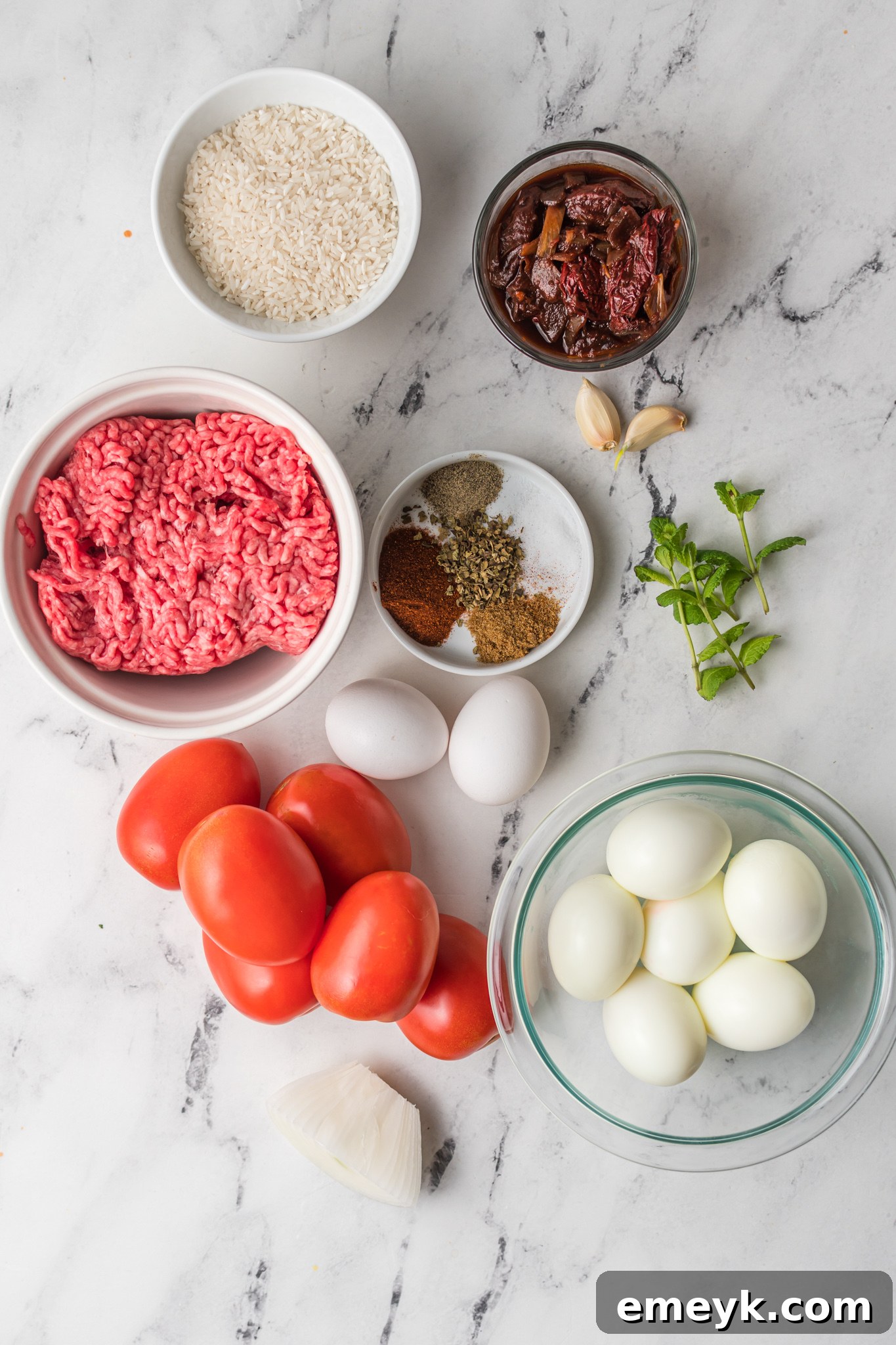 Key ingredients for Albondigas en Chipotle laid out.