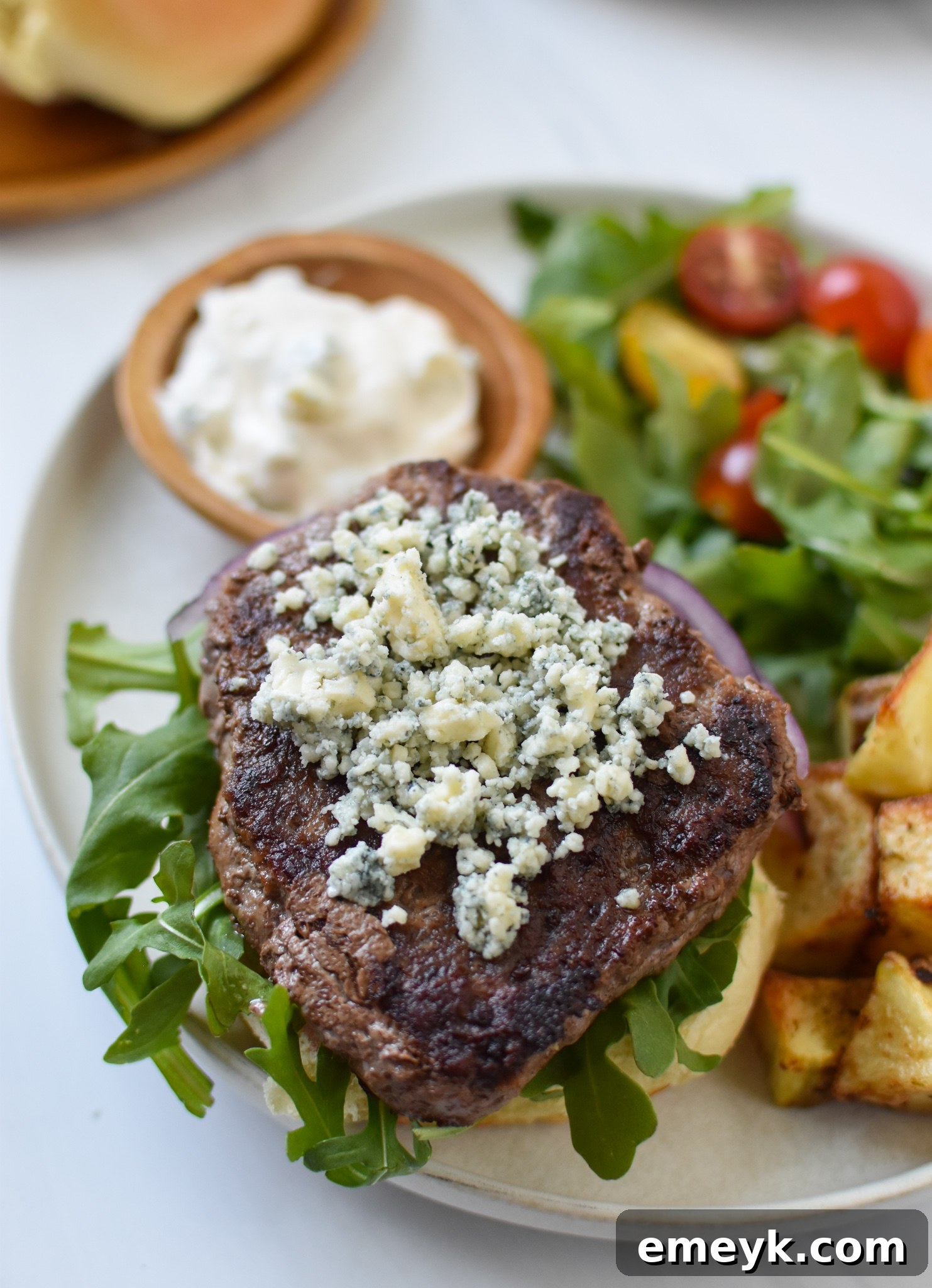 Easy Blue Cheese Burger with blue cheese topping.