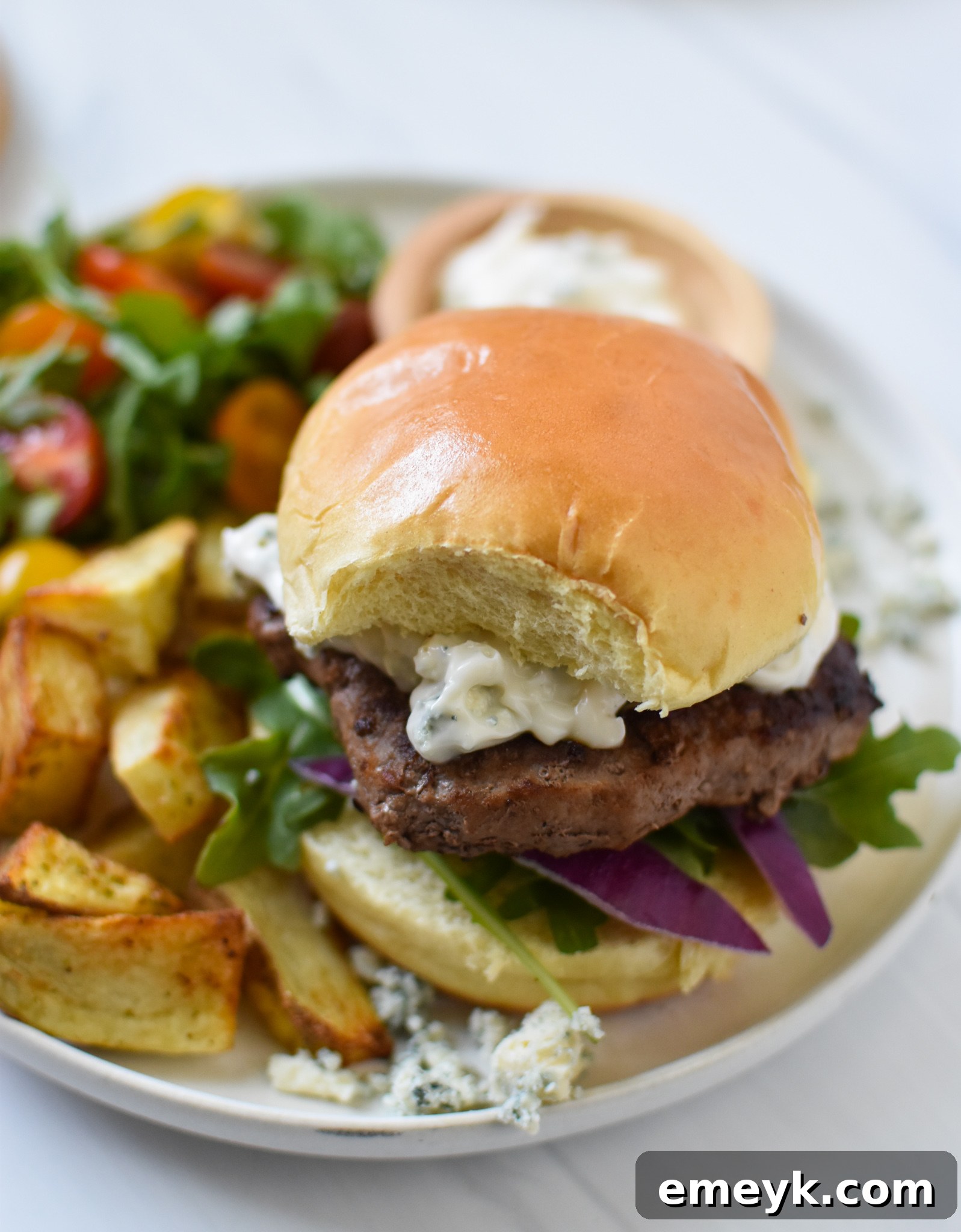 Easy Blue Cheese Burger on a plate.