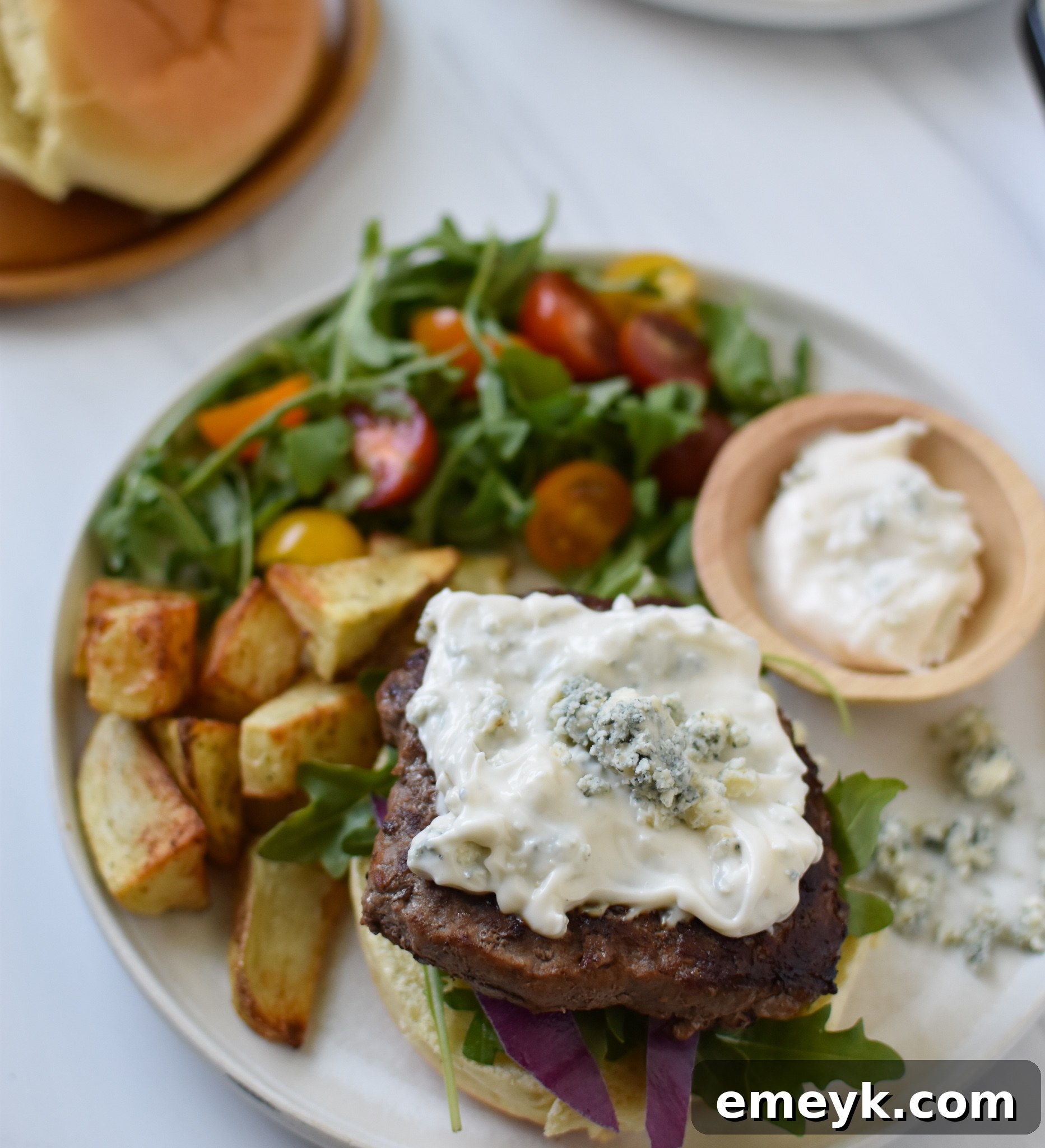 Easy Blue Cheese Burger with blue cheese sauce.