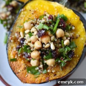 Mediterranean Stuffed Acorn Squash, beautifully plated.
