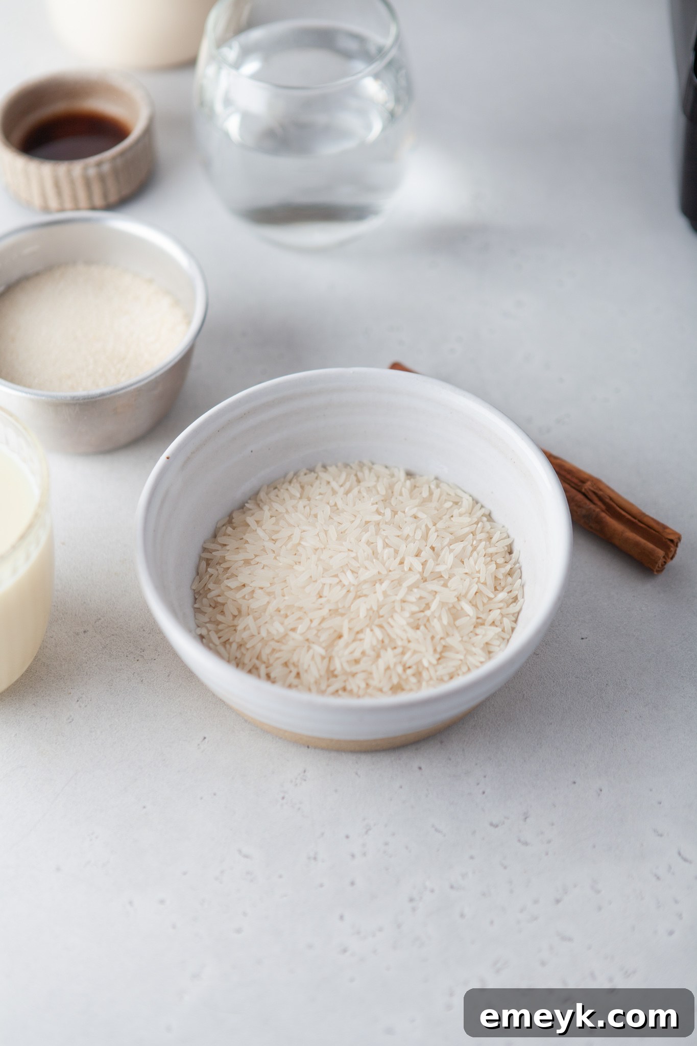 Creamy Homemade Horchata 3 Horchata Recipe ingredients laid out on a table.