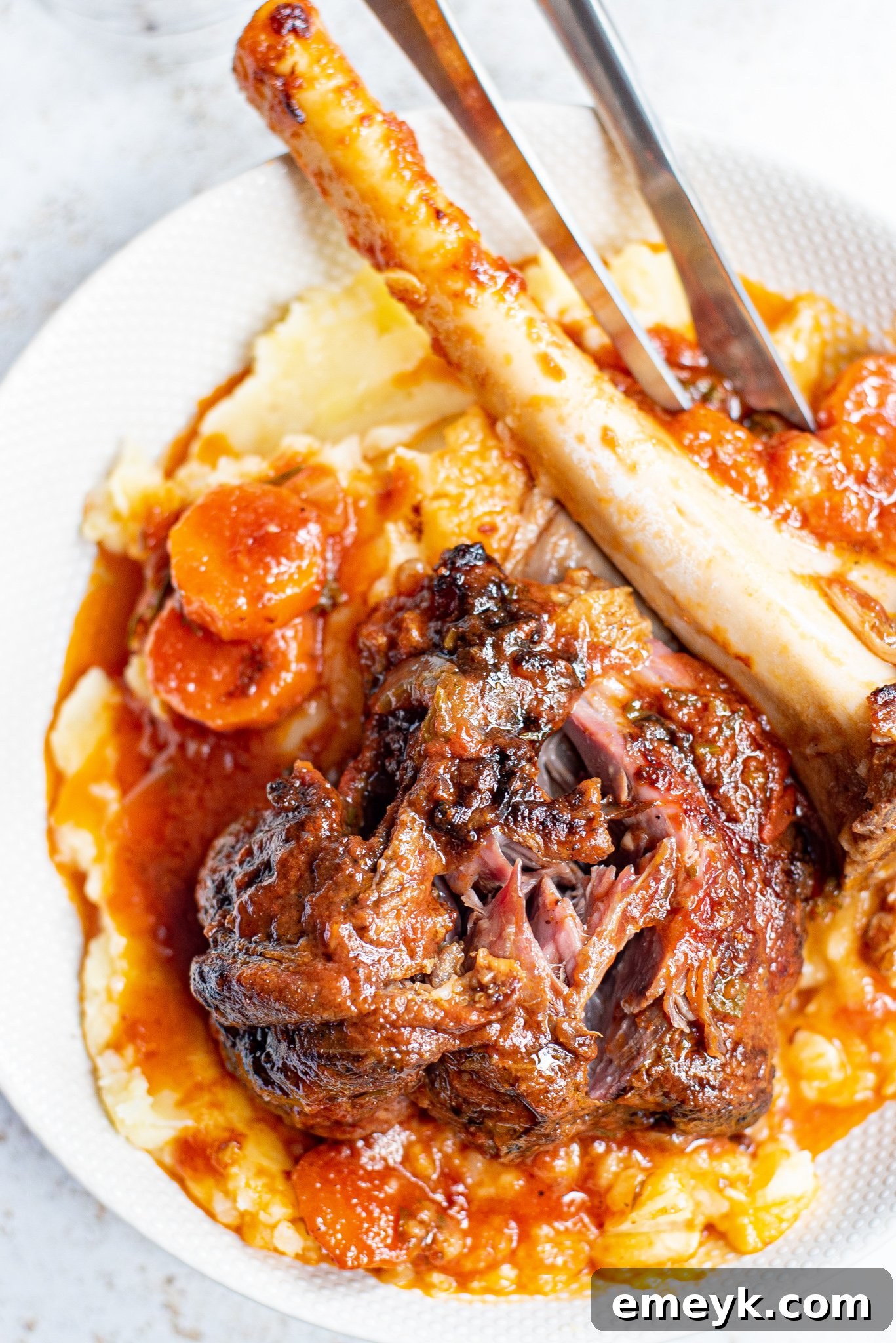 Braised Lamb Shanks Recipe with meat easily falling off the bone.
