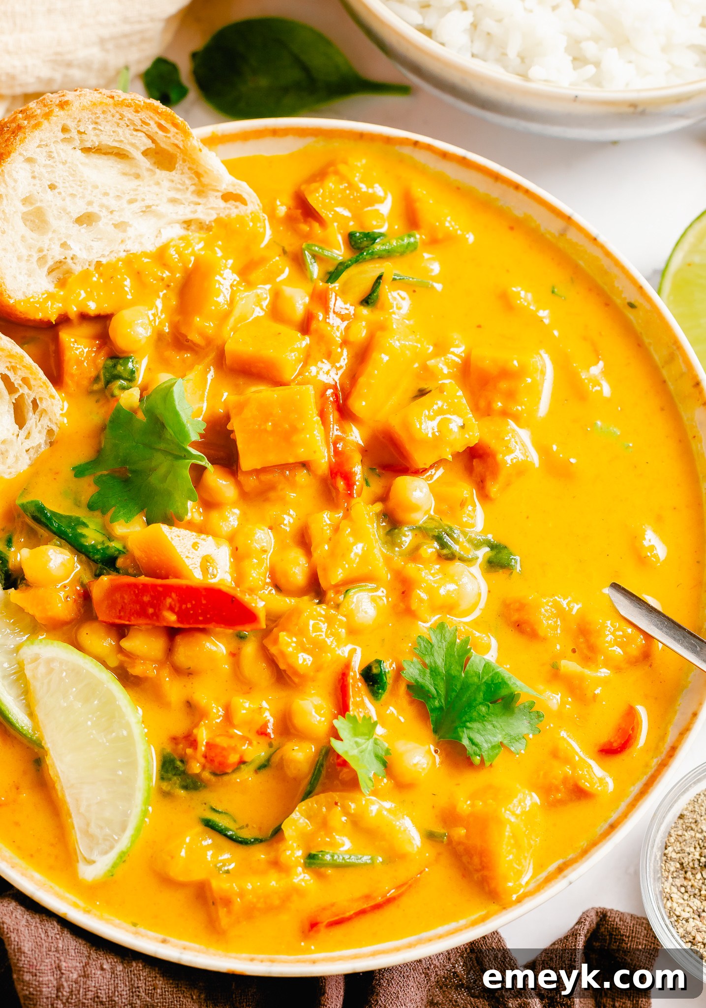 Velvety Pumpkin Curry 2 Delicious Pumpkin Curry Recipe garnished with fresh cilantro, ready to be served.