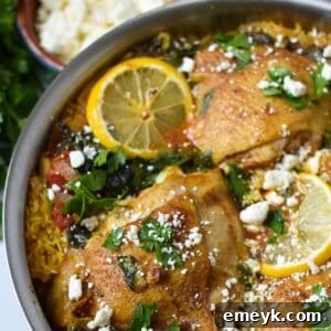 One Pot Mediterranean Chicken and Rice ready to serve