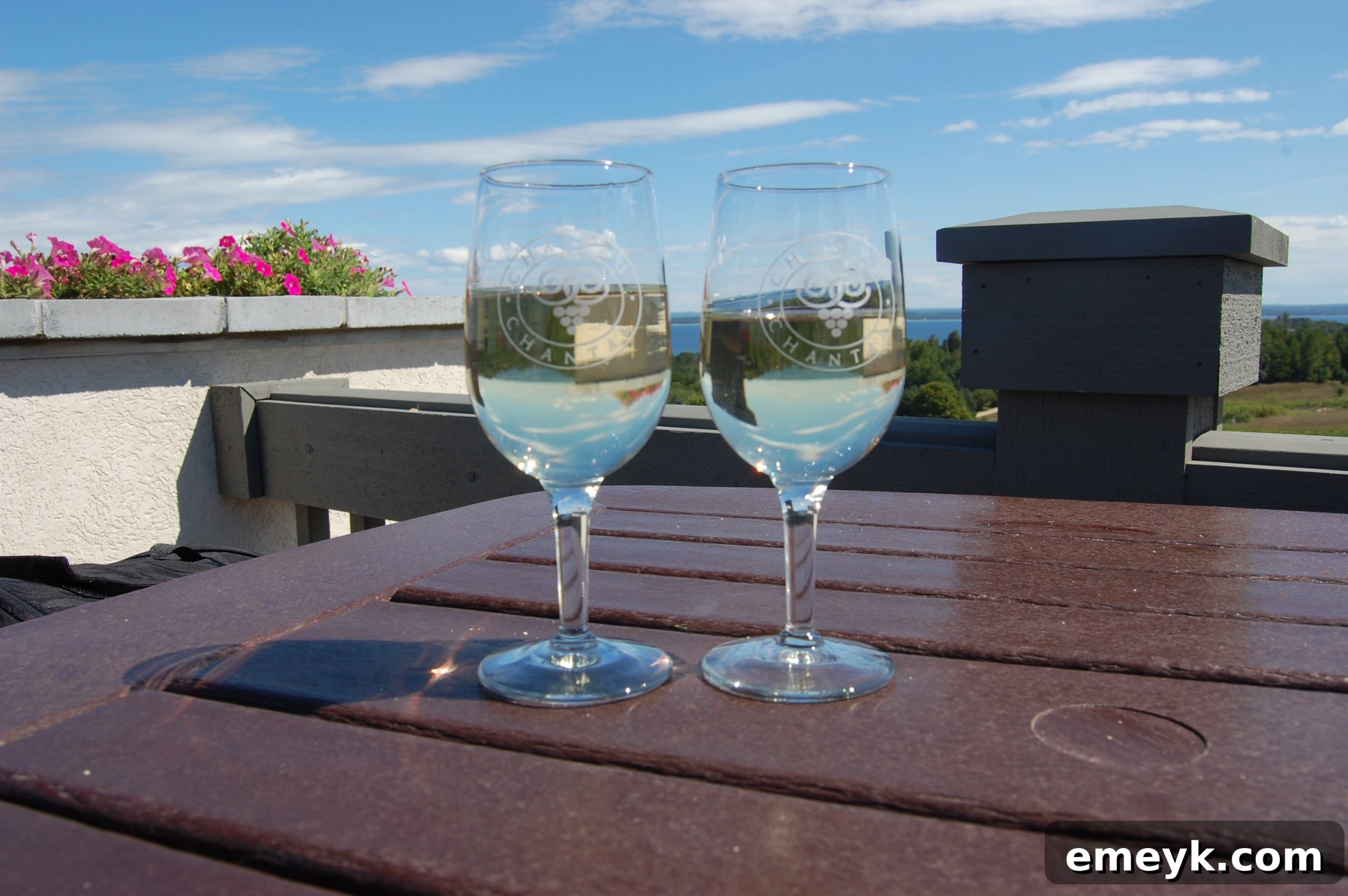 Elegant patio at Chateau Chantal overlooking vineyards