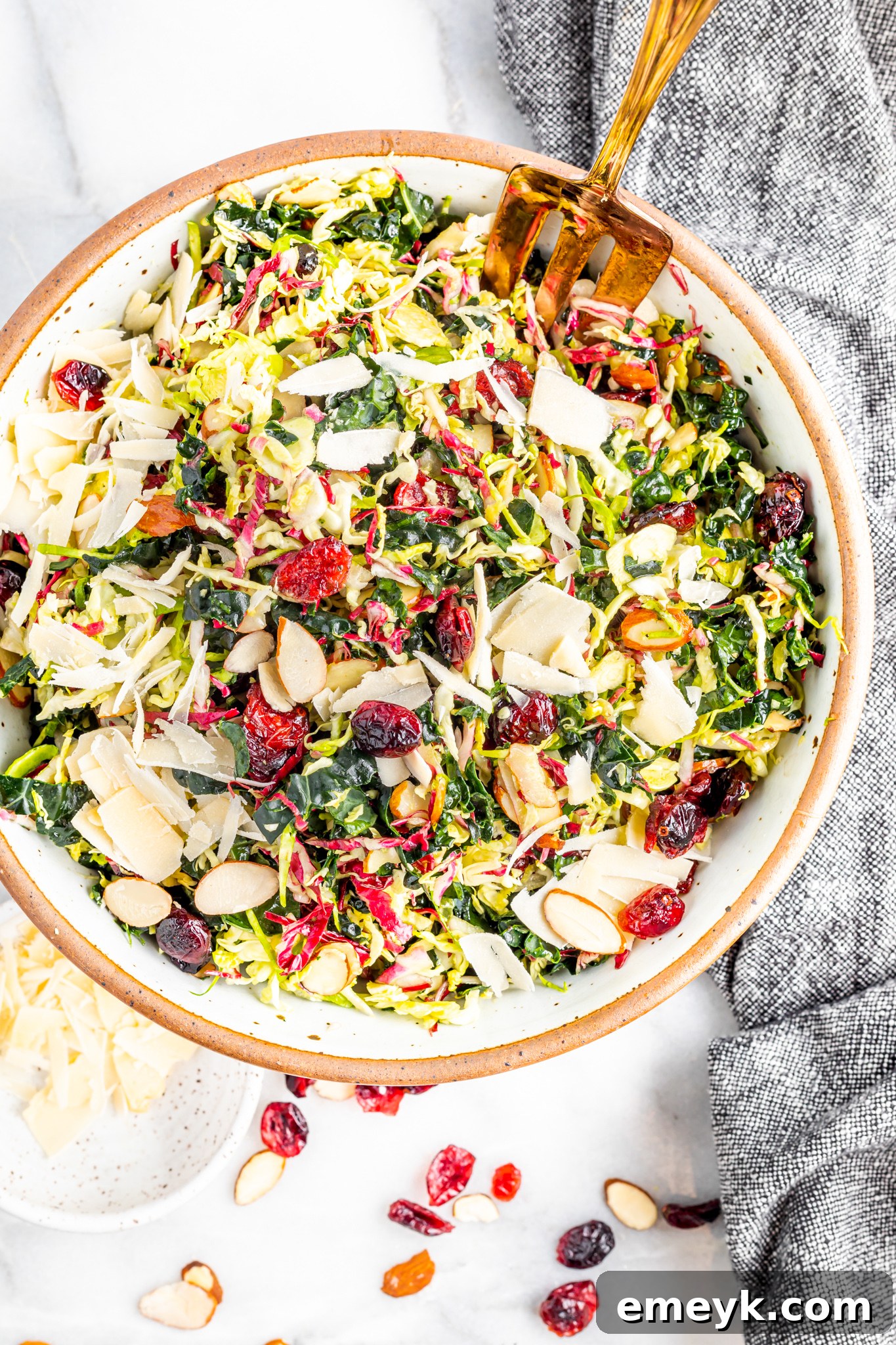 Vibrant Kale Crunch 5 Winter Coleslaw Salad in a bowl above view.
