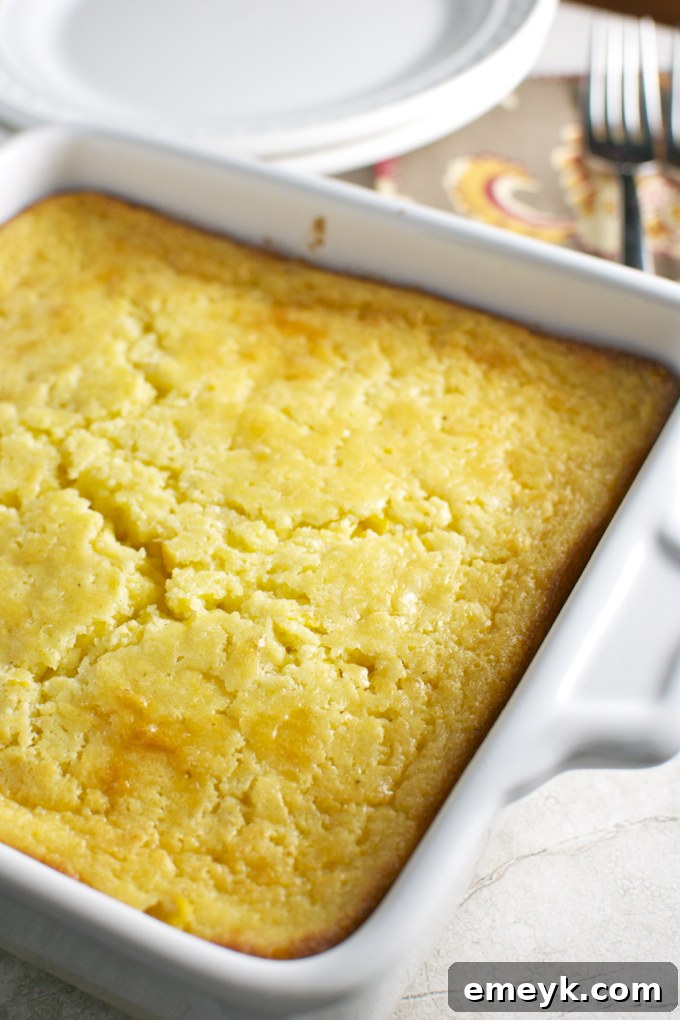 Creamy and comforting Corn Casserole, a perfect side dish for holiday meals, baked to golden perfection.
