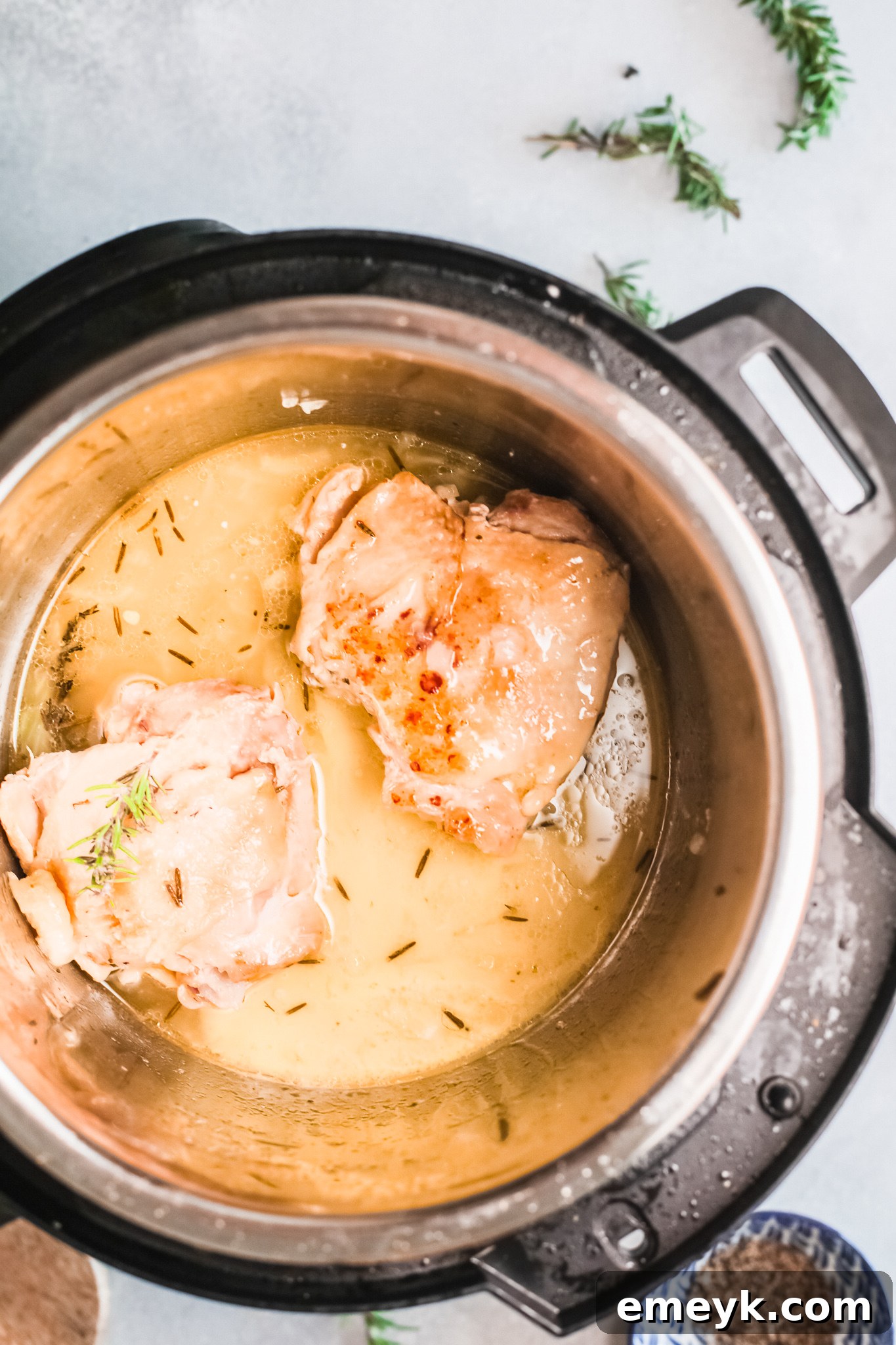 Instant Pot Creamy Rosemary Chicken with a rich creamy sauce visible.