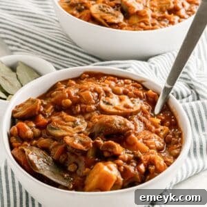 Lentil Mushroom Stew ready to serve.