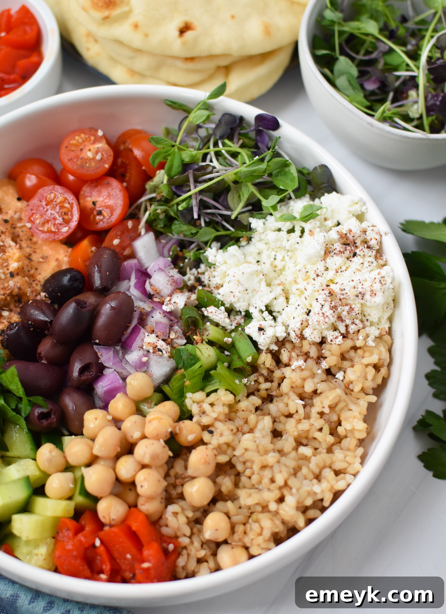 Vibrant Mediterranean Hummus Bowl 6 Easy Mediterranean Hummus Bowl with feta cheese.