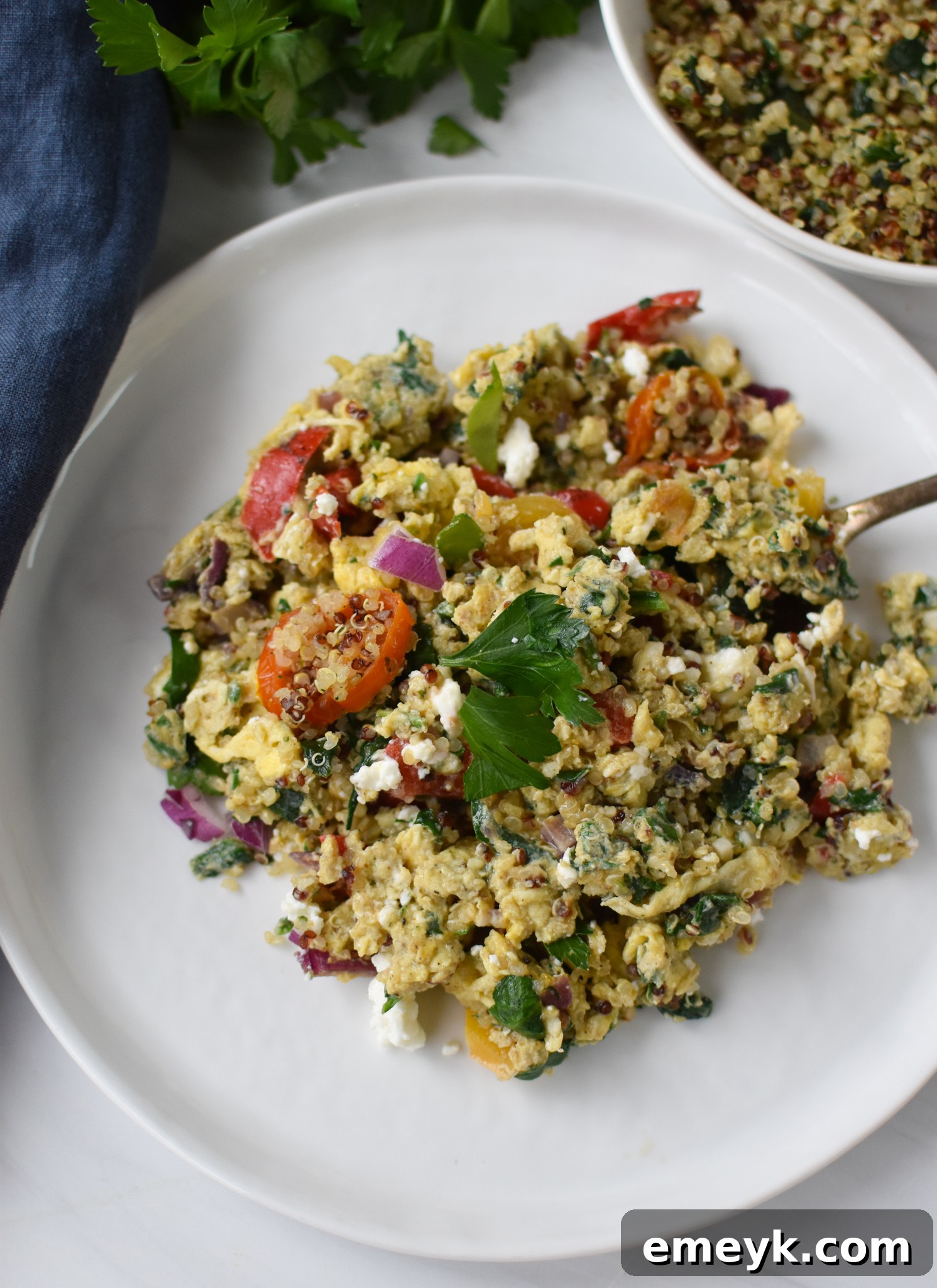 Mediterranean Egg Scramble on a plate.