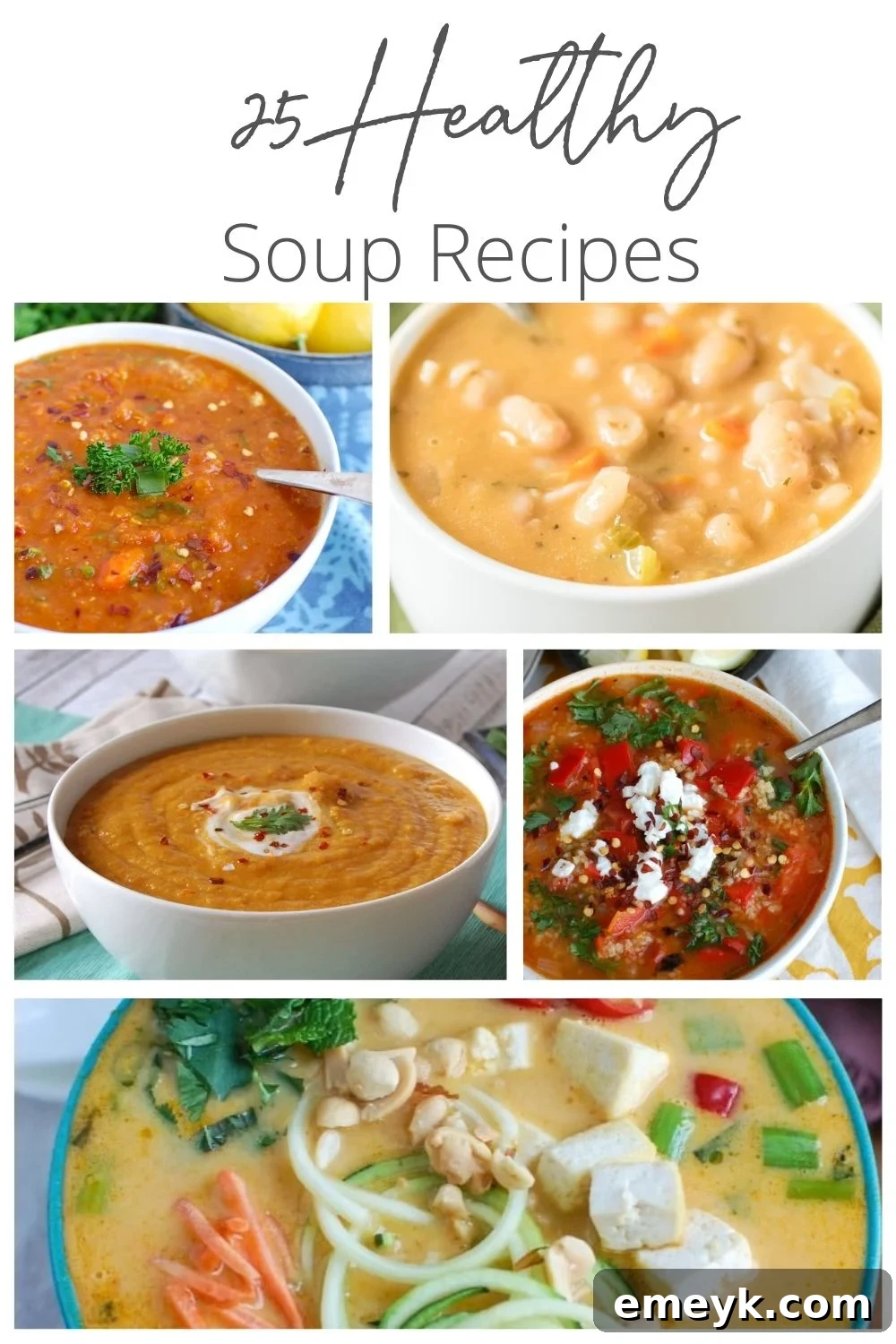 A comforting bowl of hearty, healthy soup with a logo overlay, ready to warm you up.
