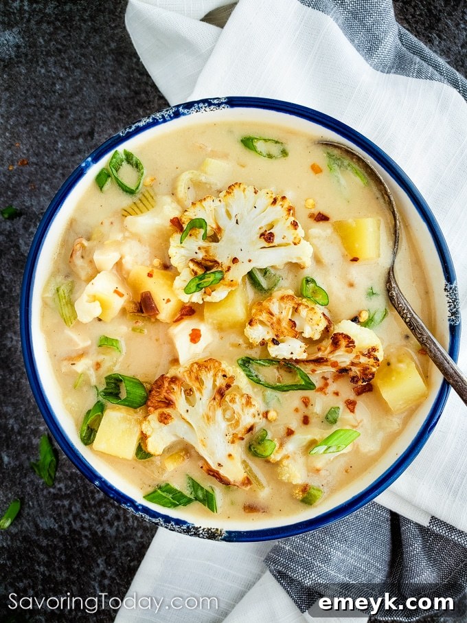 Creamy Roasted Cauliflower & Potato Leek Soup [Vegetarian]
