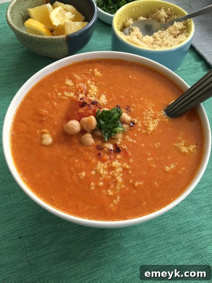 Moroccan Tomato Couscous Chickpea Soup