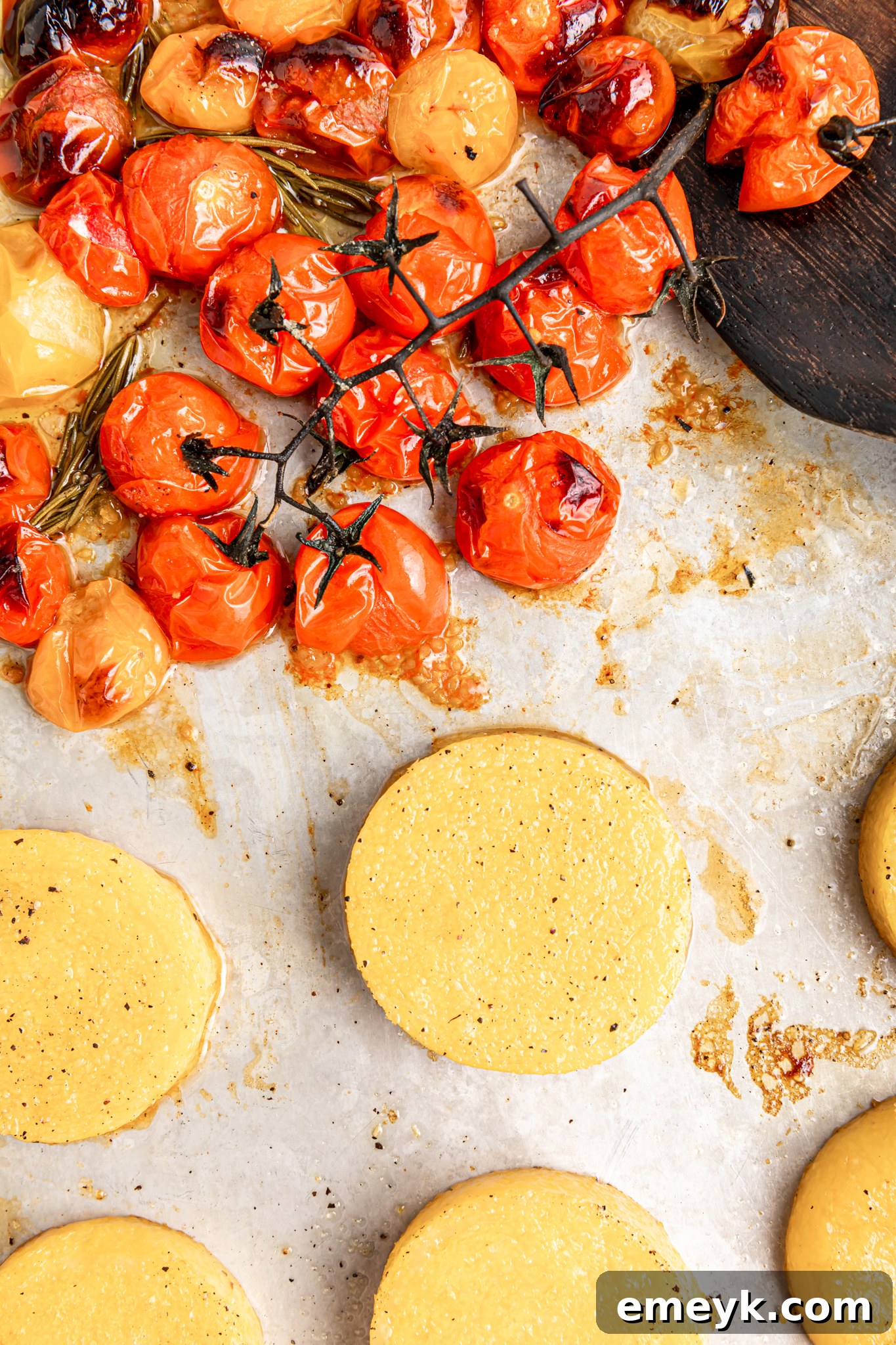 Golden-brown crispy polenta rounds after being cooked to perfection.