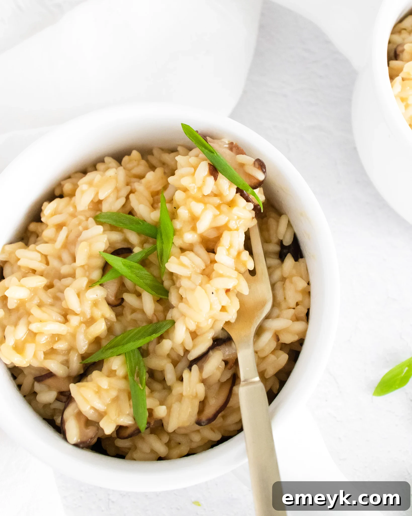 A serving of creamy Instant Pot Mushroom Risotto garnished with fresh herbs, ready to be enjoyed.