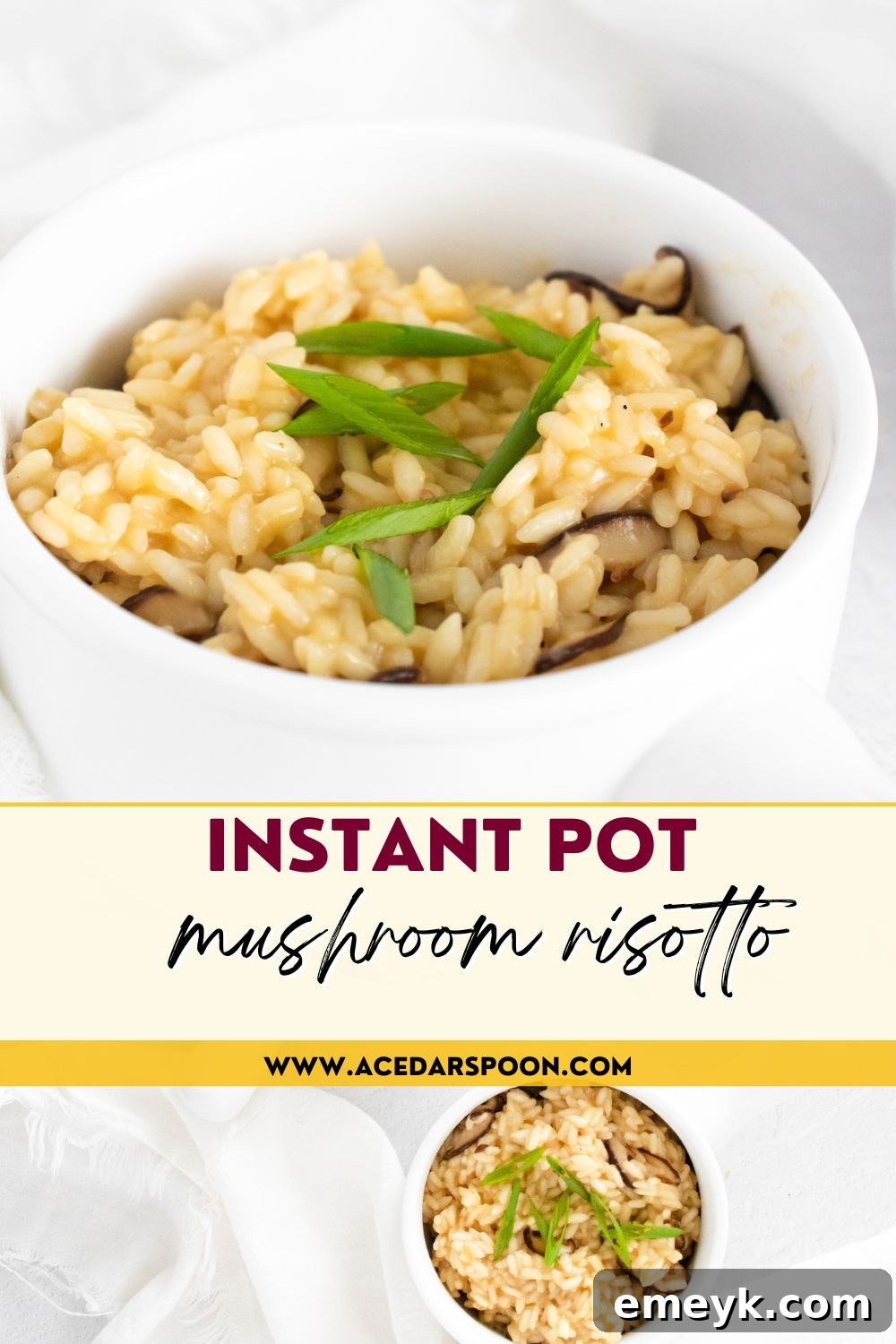 A close-up shot of Instant Pot Mushroom Risotto, showcasing its creamy texture.
