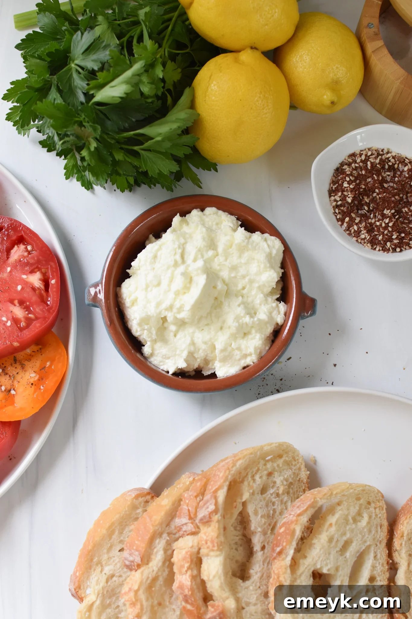 Tomato Toast with Whipped Feta ingredients.