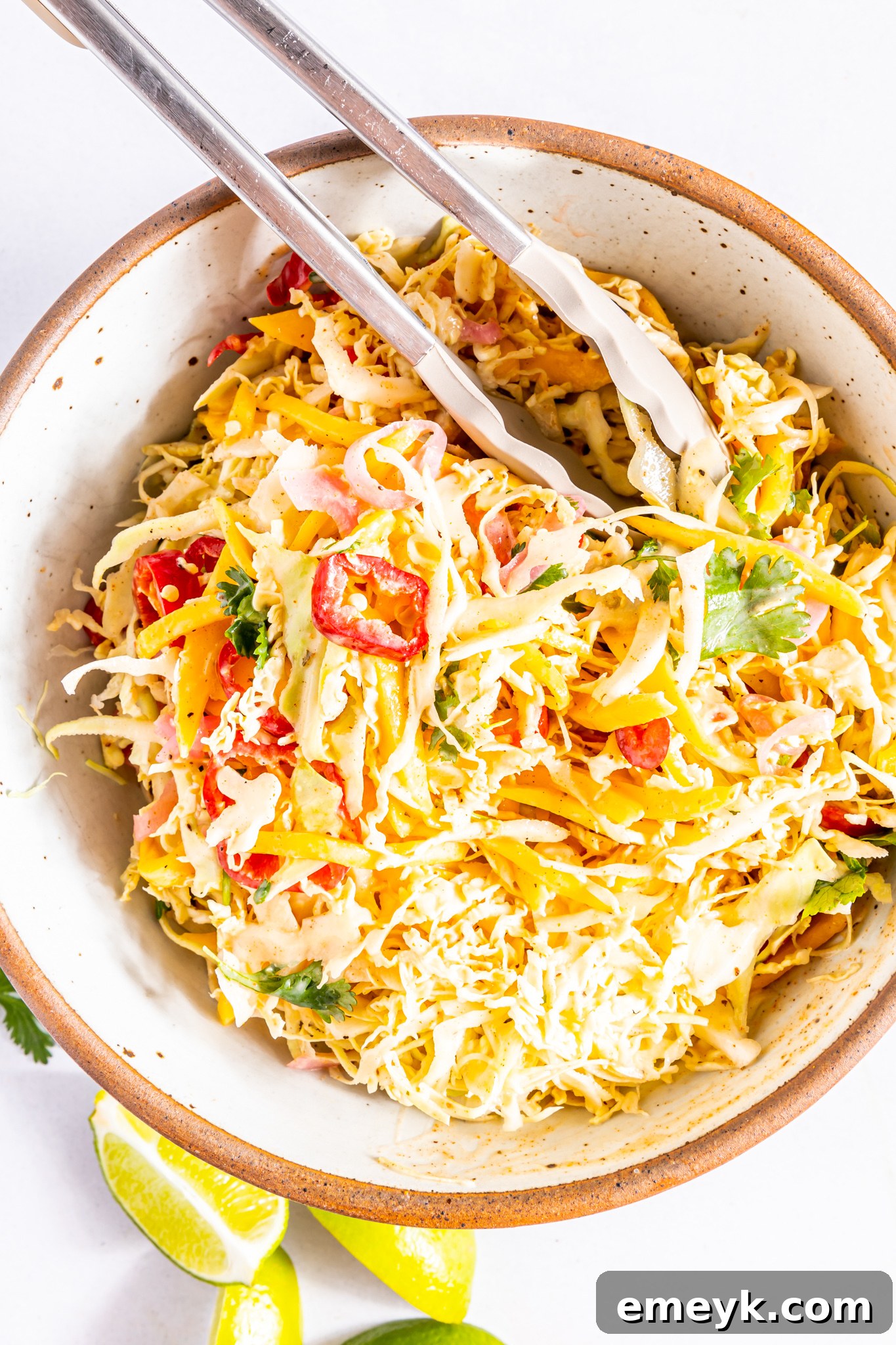 Vegan Caribbean Coleslaw Recipe ingredients in a bowl, showing the vibrant mix before dressing.