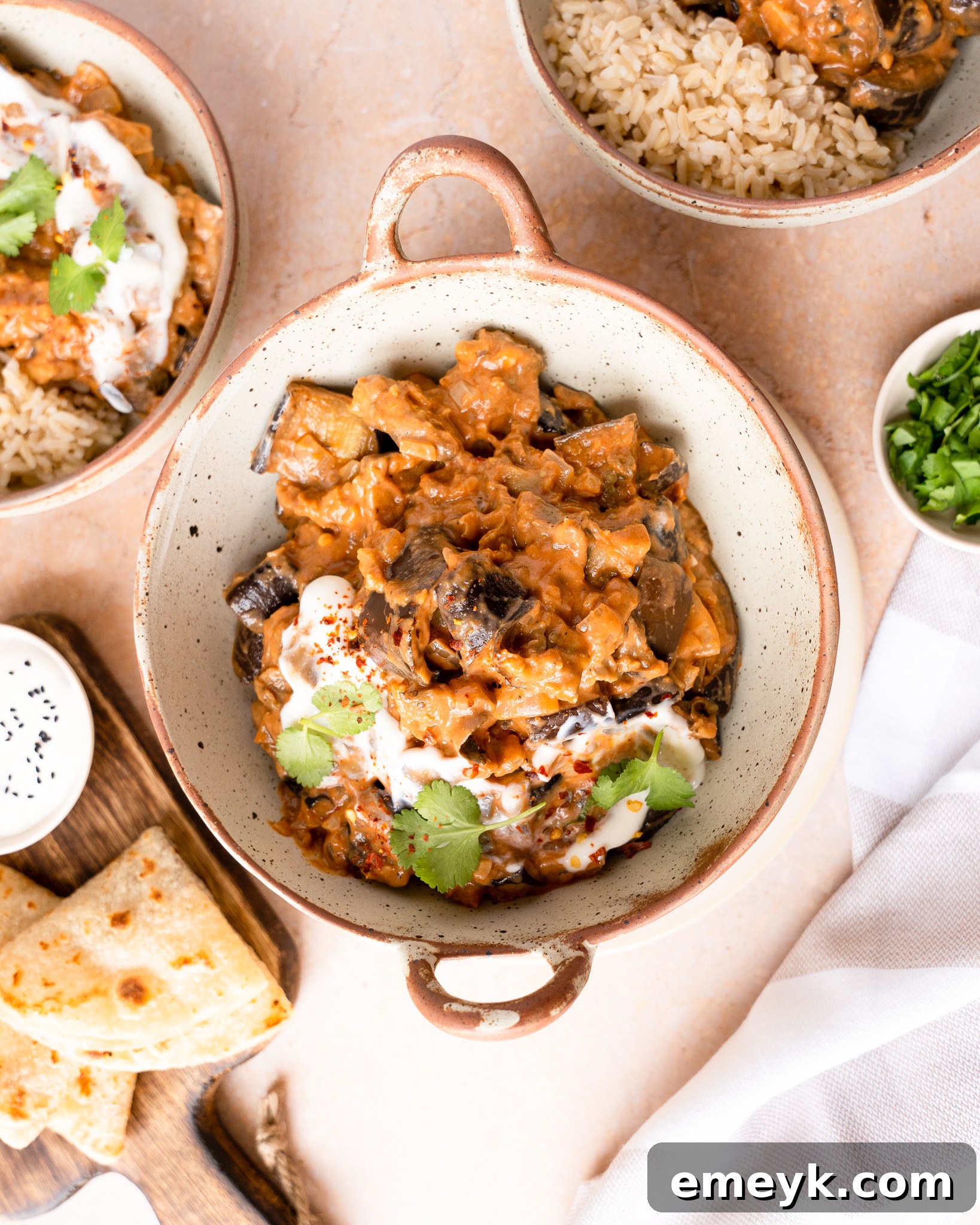 Weeknight Eggplant Wonder 9 Easy Eggplant Curry served with warm naan bread, perfect for scooping up the rich sauce.