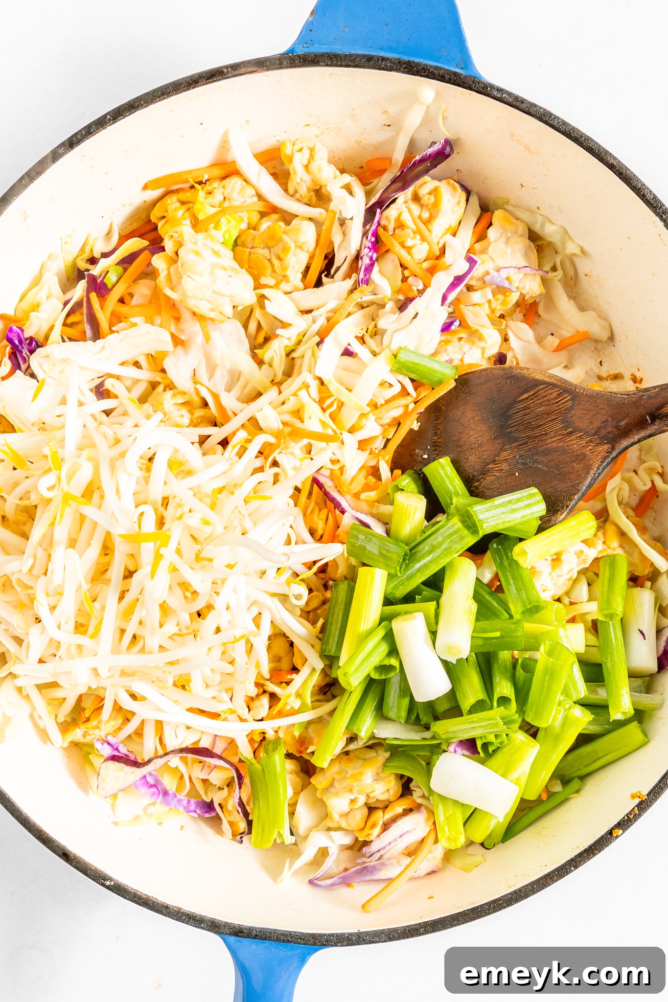 Wholesome Weeknight Veggie Chow Mein 6 A colorful medley of mixed vegetables and chow mein noodles in a pot, awaiting the final stir-fry sauce.