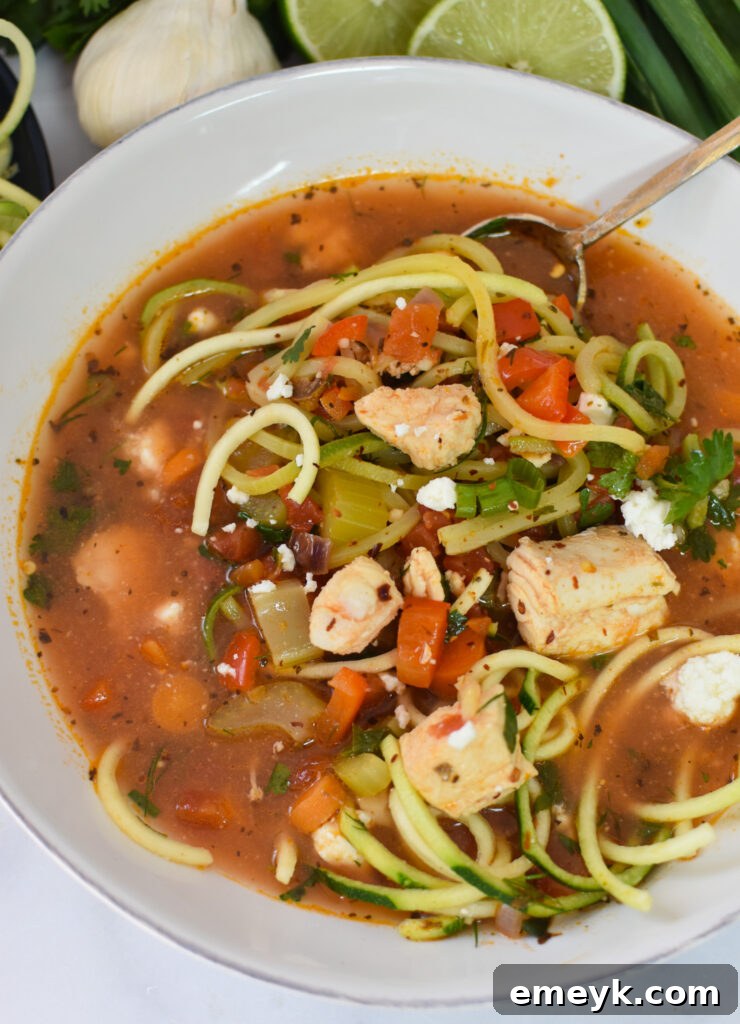 Mediterranean Fisherman's Soup 4 A close-up of Mediterranean Fish Soup with zucchini noodles, ready to be served.