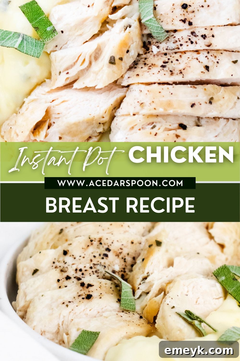 Instant Pot Chicken Breast Recipe with a branding logo.