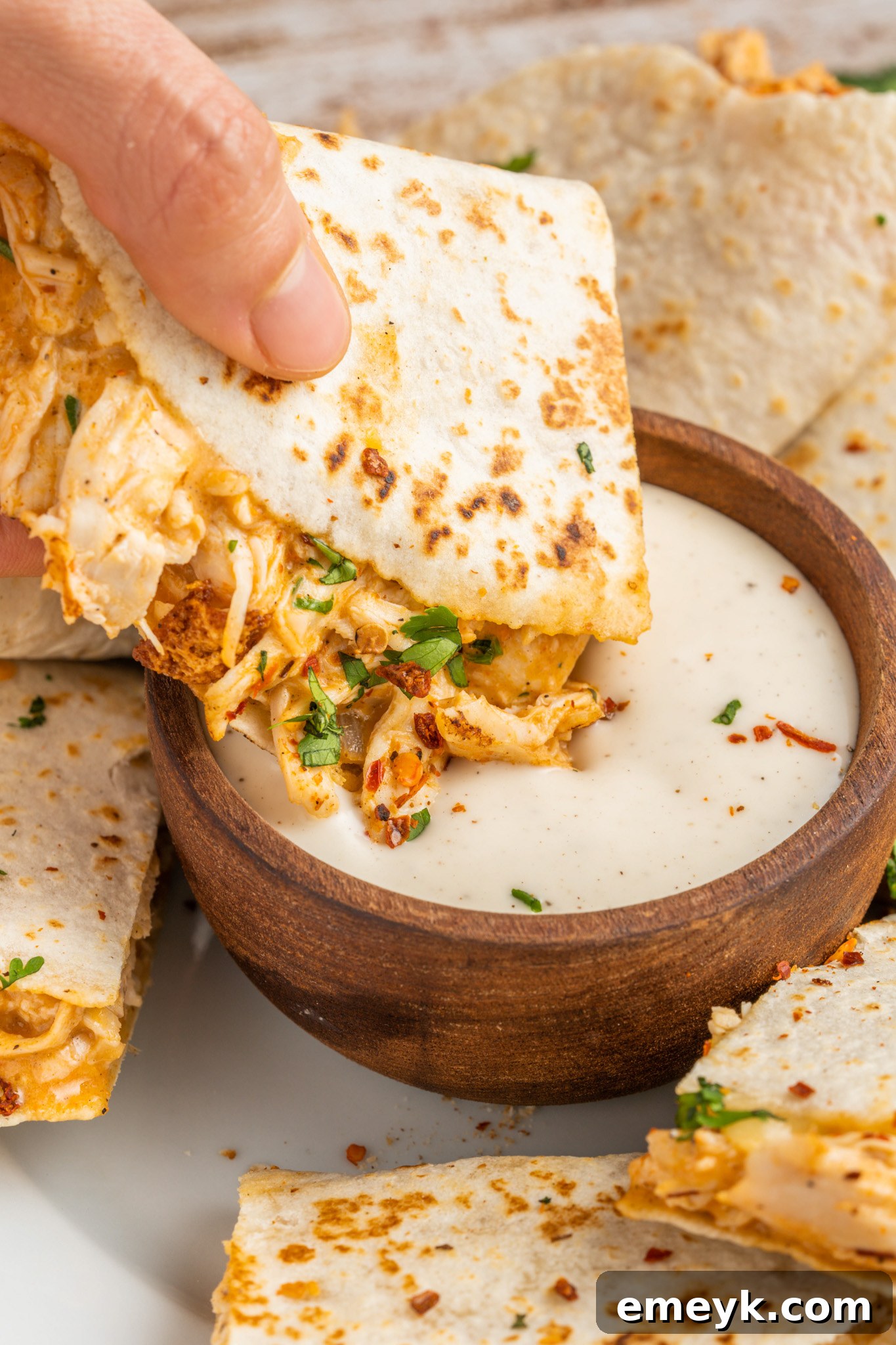 Quick Buffalo Chicken Quesadilla 9 Easy Buffalo Chicken Quesadilla served with ranch dip