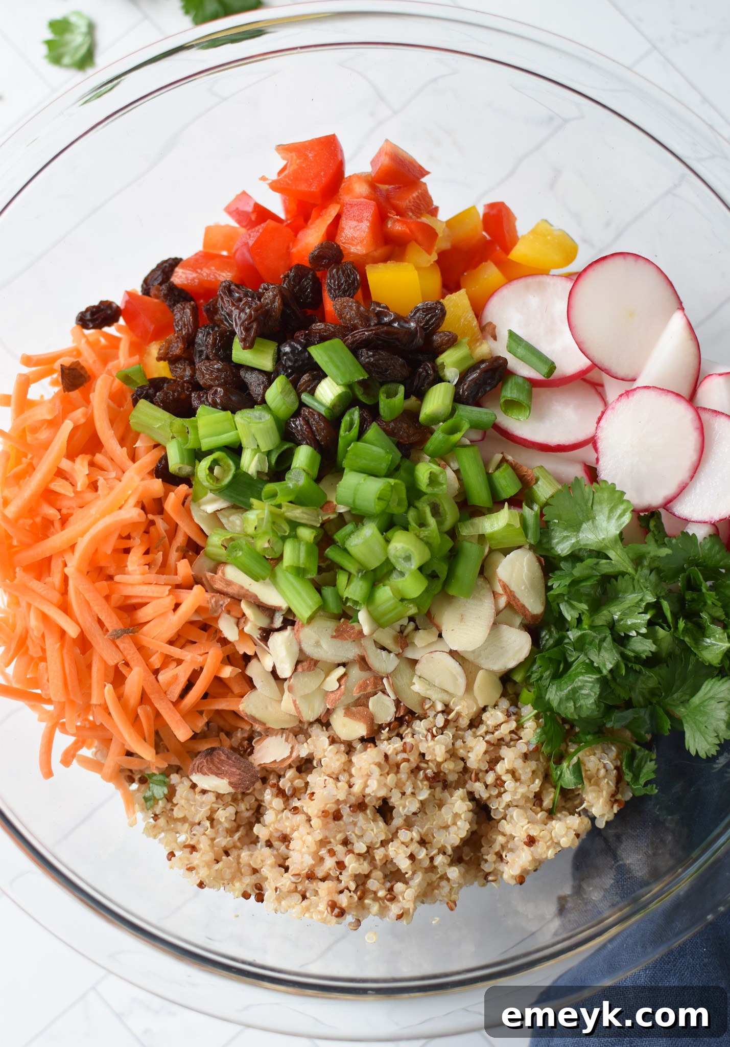 Curried Quinoa Salad ingredients in a bowl before dressing.