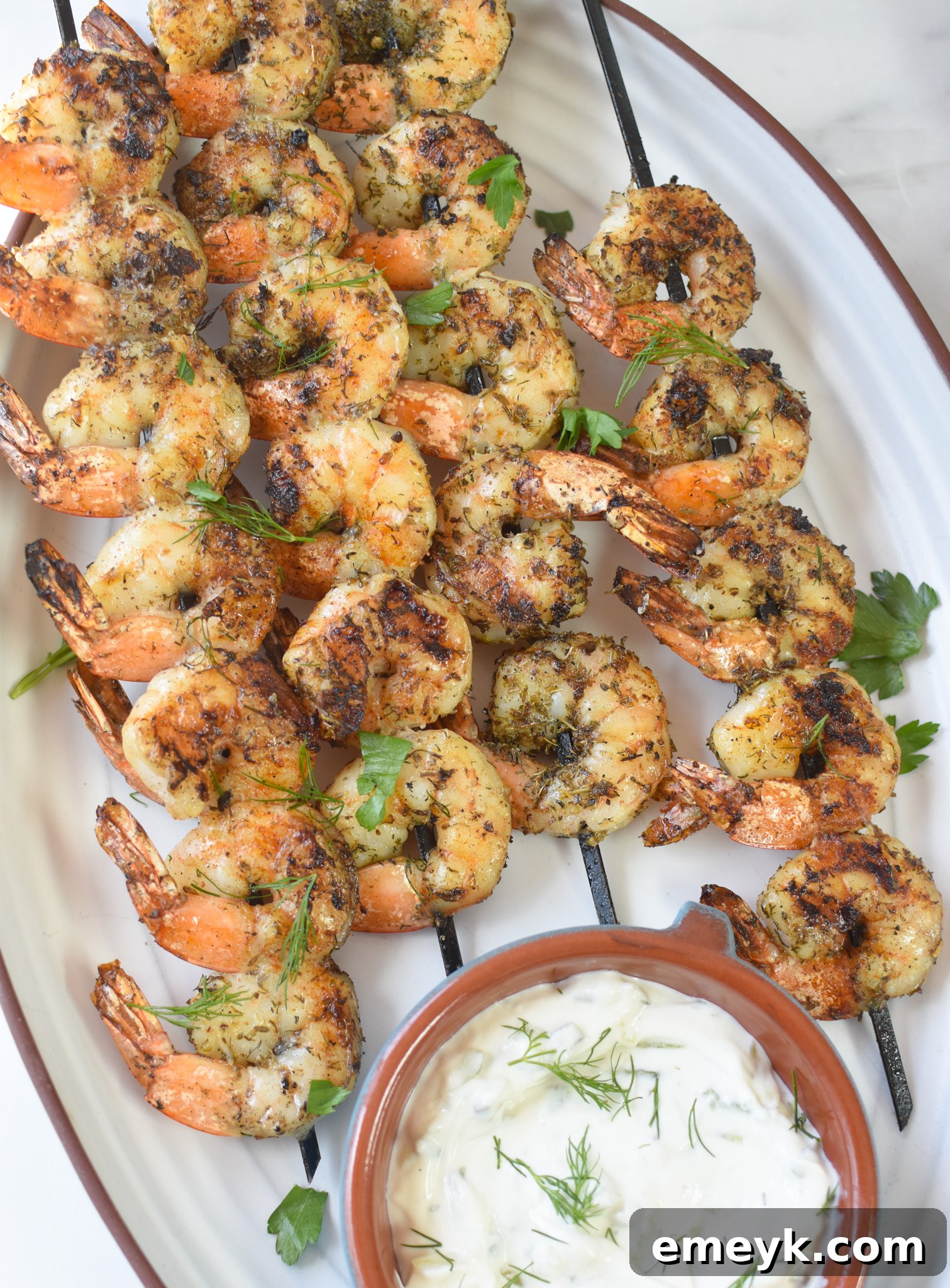 Greek Shrimp Marinade on white platter.