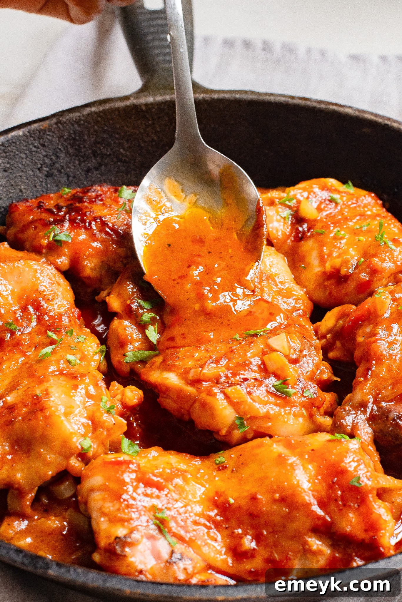 Cooked Harissa Chicken Recipe with sauce drizzled over it.