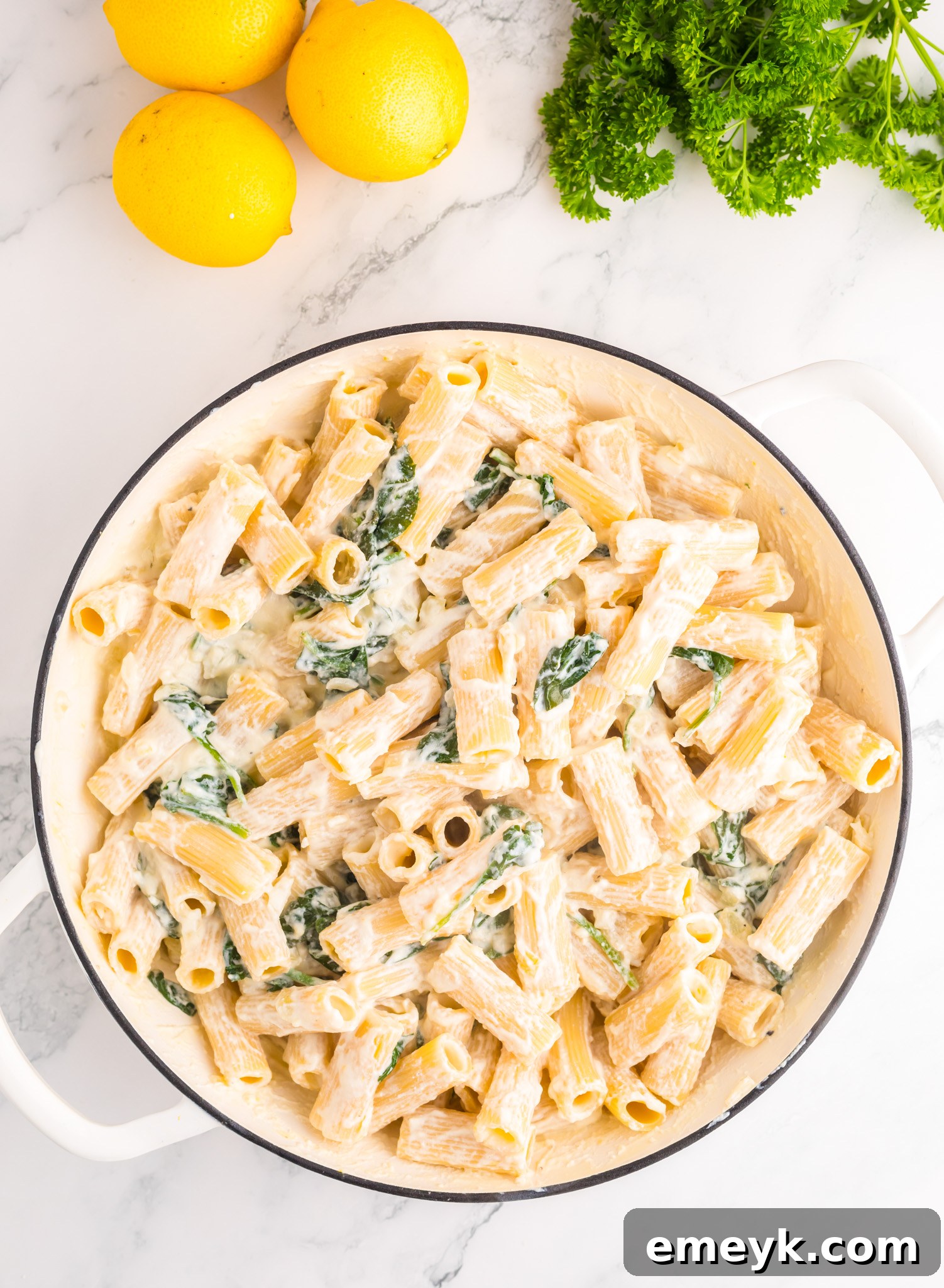 Lemon Ricotta Pasta garnished with fresh parsley, ready to be served.
