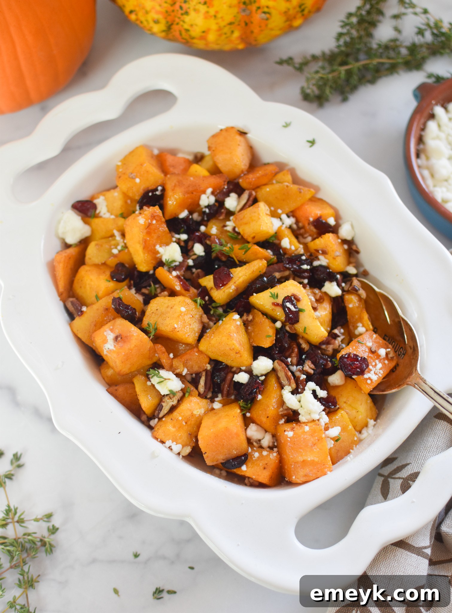 Roasted Butternut Squash with Cranberries with herbs