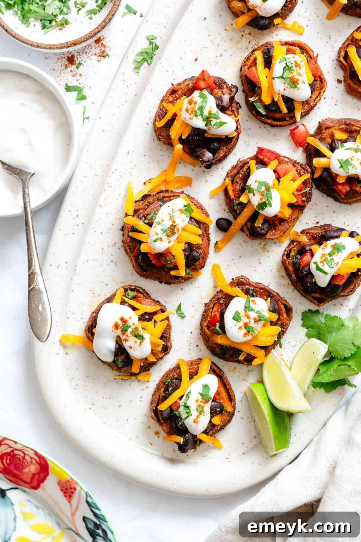 Platter of Southwestern Roasted Sweet Potato Rounds ready to serve