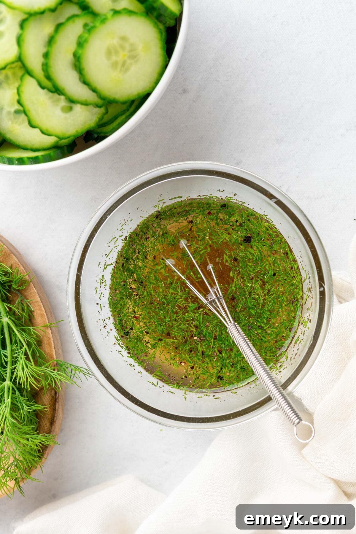 Cucumber Onion Salad dressing in bowl