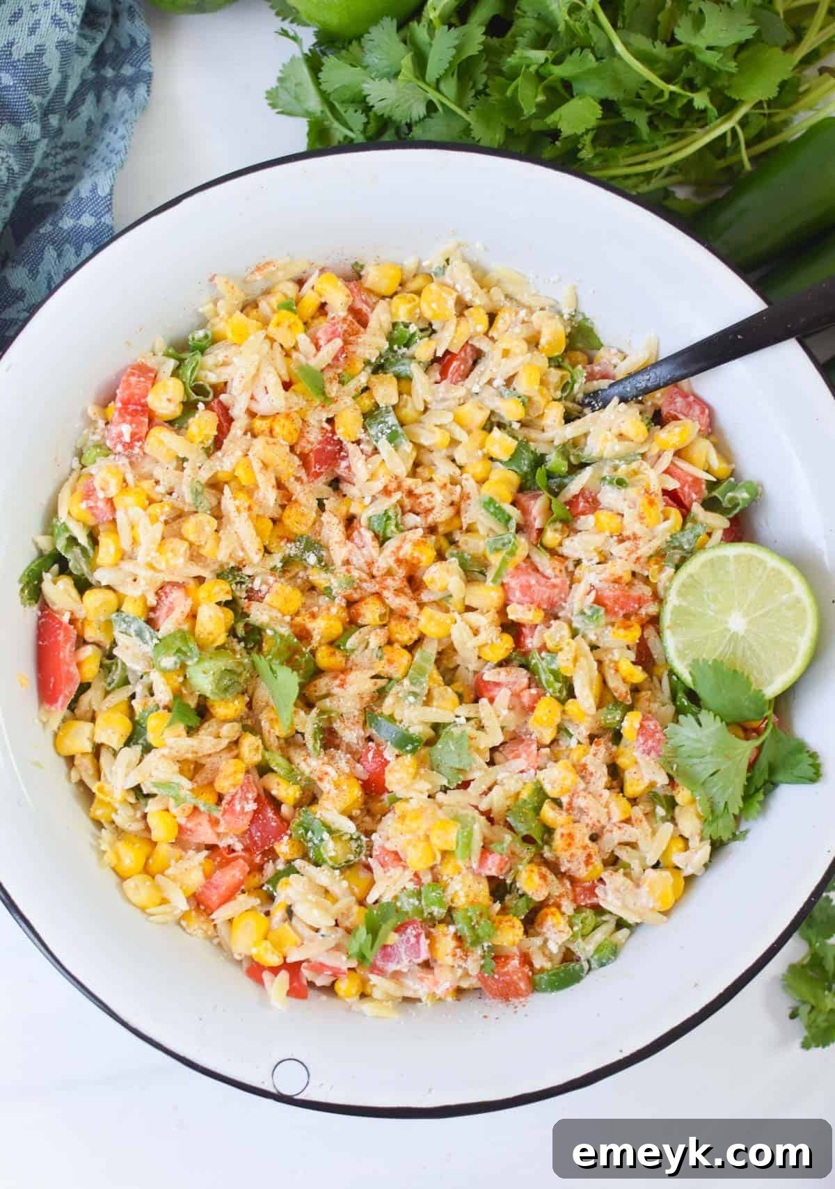 Mexican Street Corn Orzo Pasta Salad with cotija cheese