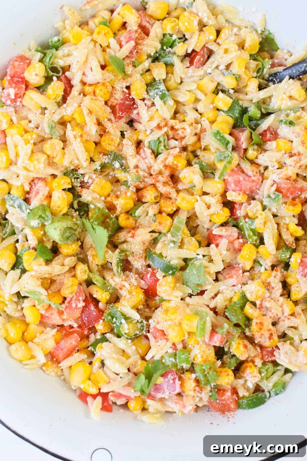 Mexican Street Corn Orzo Pasta Salad up close