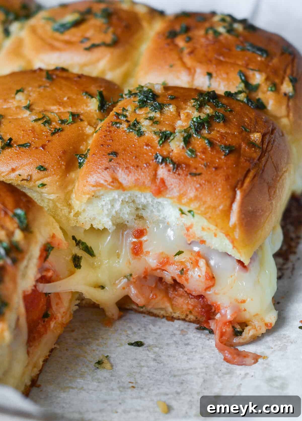 Easy Chicken Parmesan Sliders with melted cheese