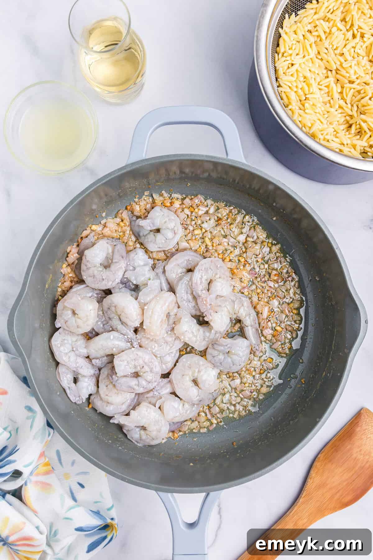 Bright Lemon Shrimp Orzo 9 Lemon Shrimp and Orzo in a skillet