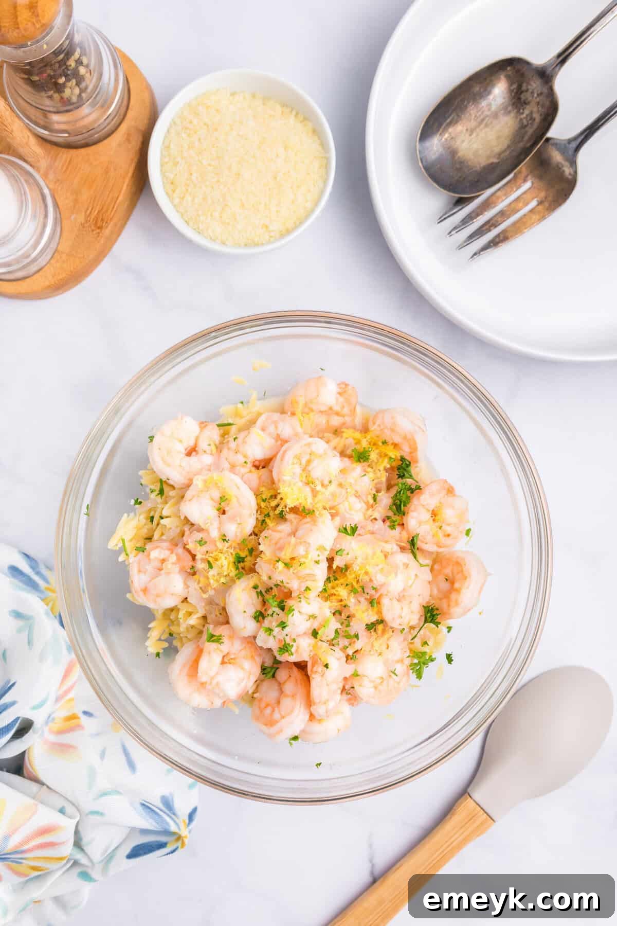 Bright Lemon Shrimp Orzo 10 Lemon Shrimp and Orzo in a bowl