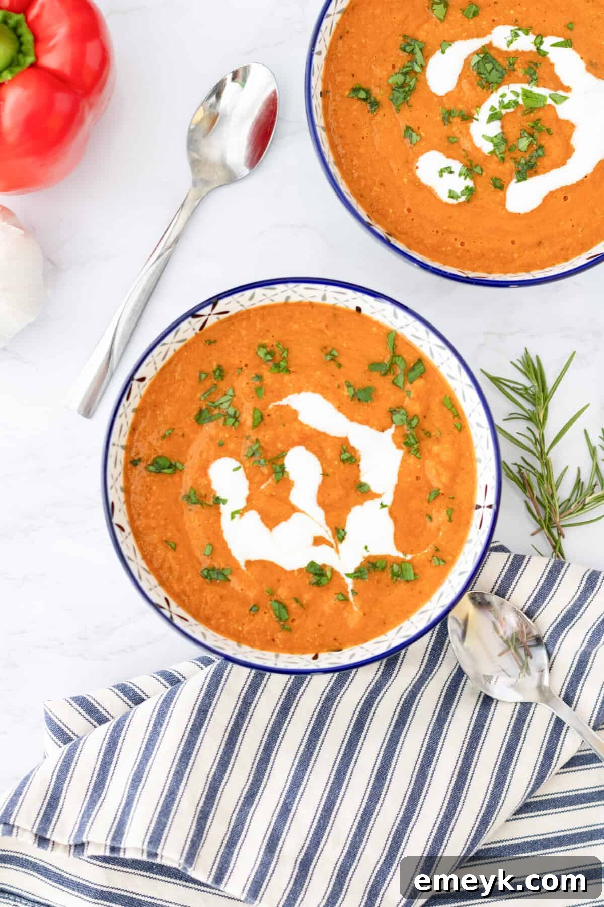 Hearty Tomato Lentil Soup 3 Lentil Tomato Soup in white and blue bowls