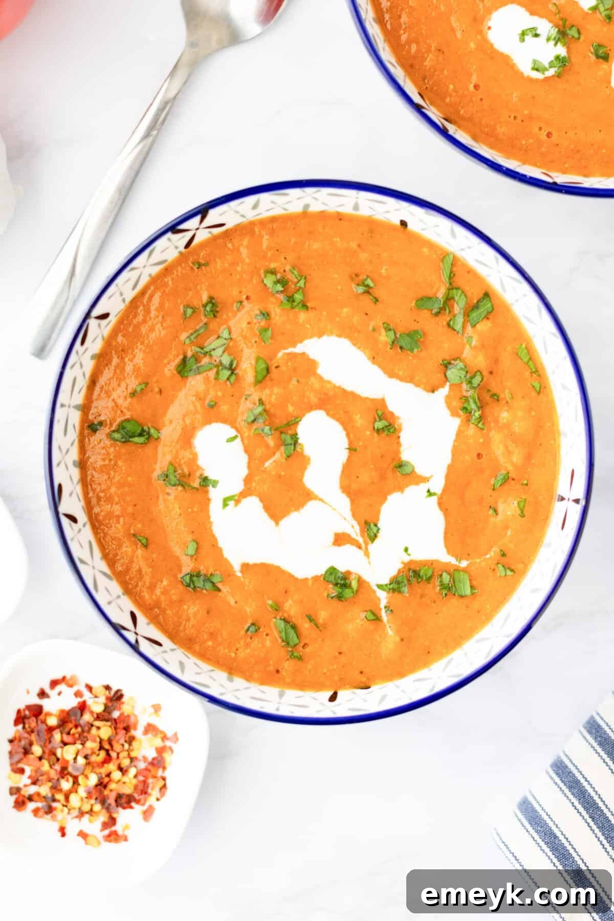 Hearty Tomato Lentil Soup 7 Lentil Tomato Soup with a swirl of greek yogurt
