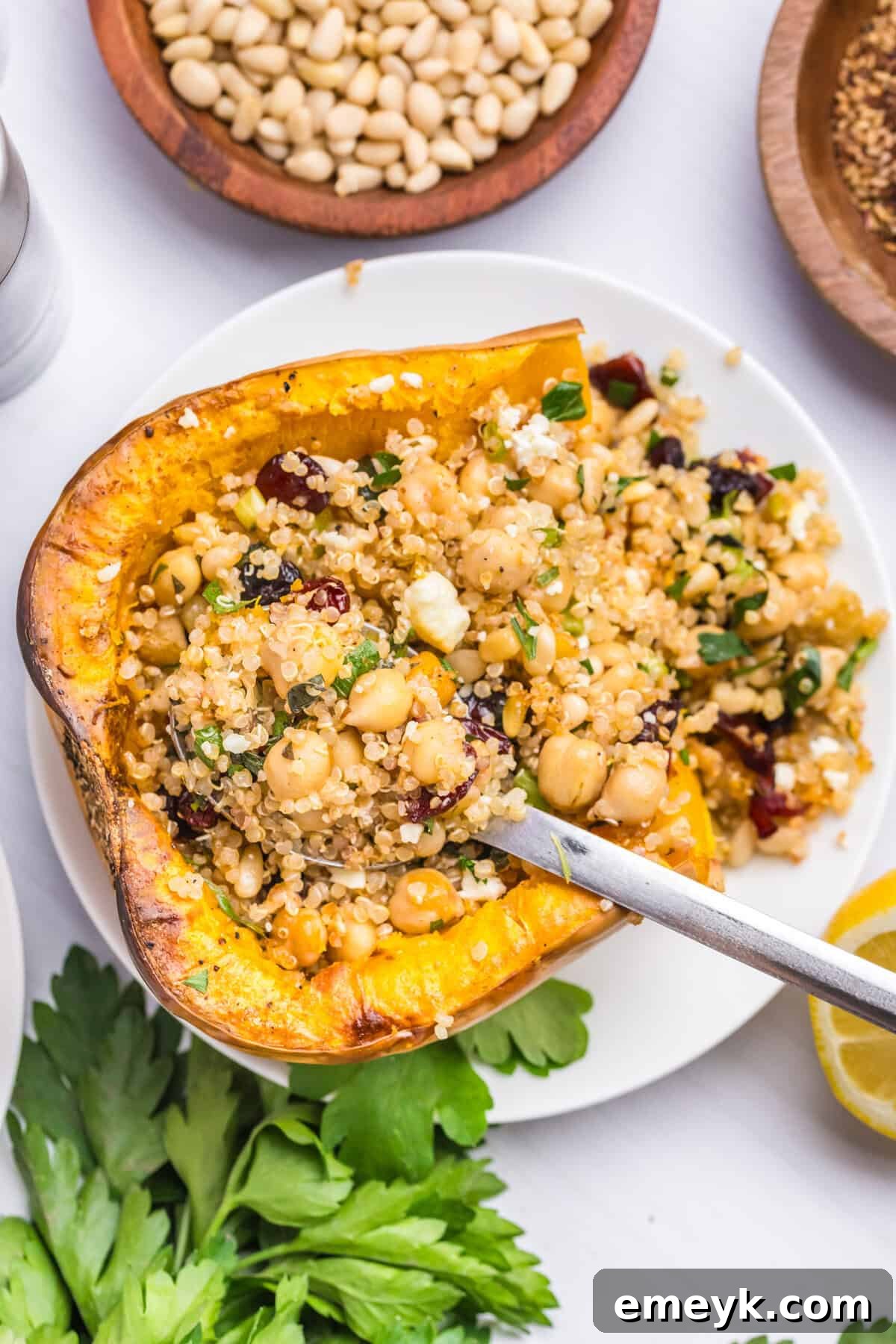Sun-Kissed Mediterranean Stuffed Butternut 12 Mediterranean Stuffed Butternut Squash on a white plate