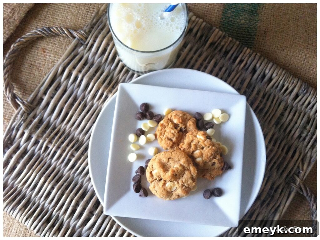 The full recipe for Peanut Butter Oatmeal Two Chip Cookies, clearly laid out.