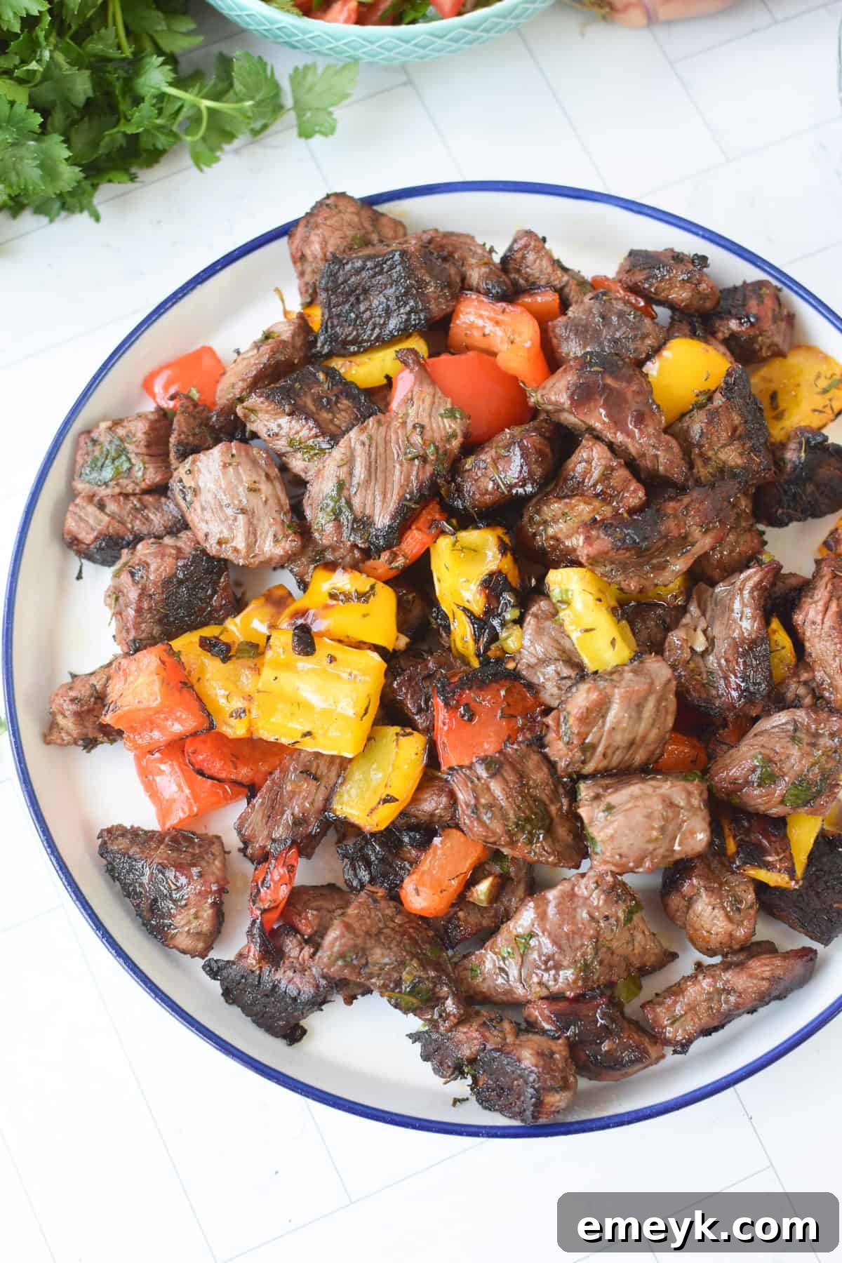 Mediterranean Steak Bites on round plate 