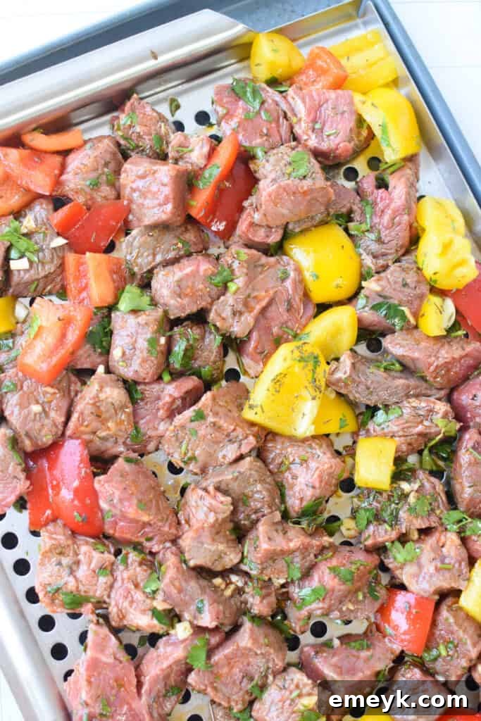 Mediterranean Steak Bites on a grill pan 