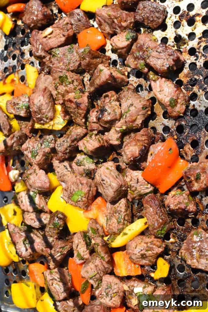 Mediterranean Steak Bites on a grill pan 