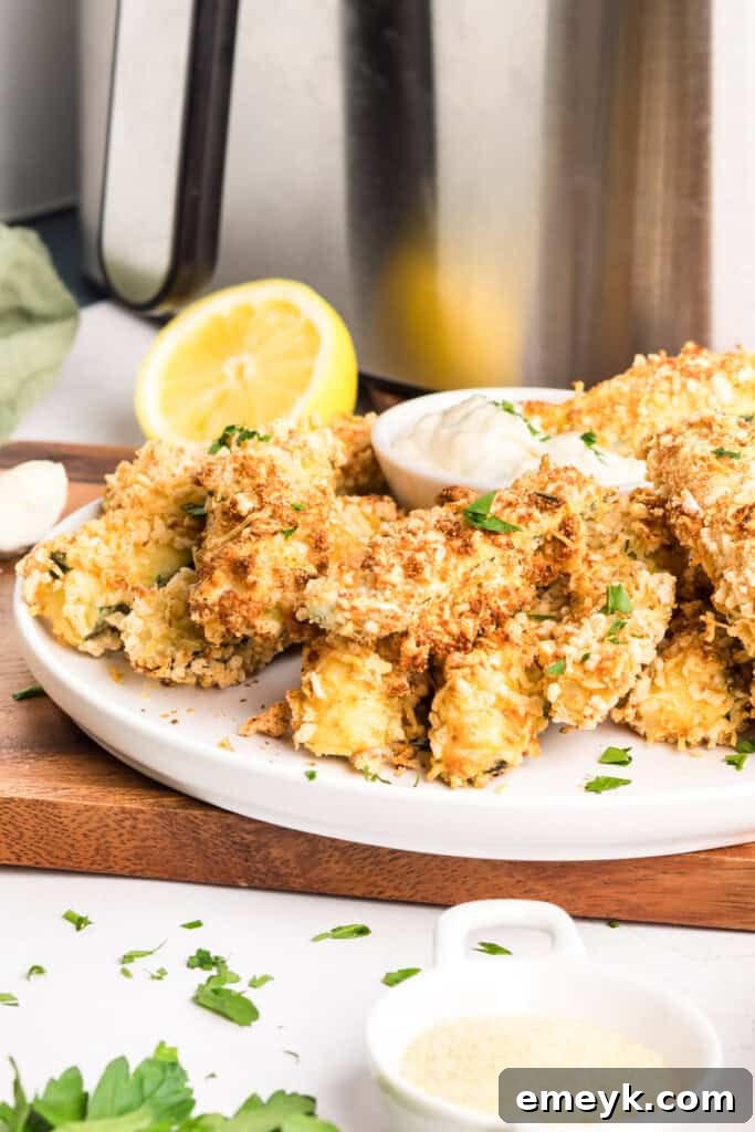 Crispy Air Fryer Zucchini Fries 3 Air Fryer Zucchini Fries in the air fryer basket, ready to be cooked.