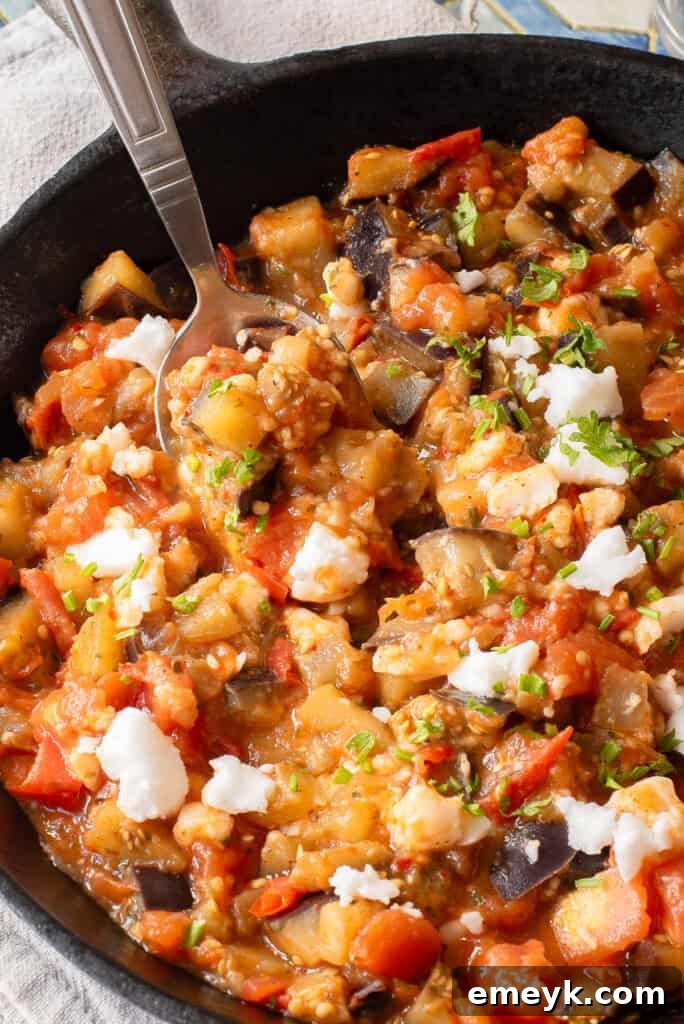Skillet Tomato and Eggplant in a skillet